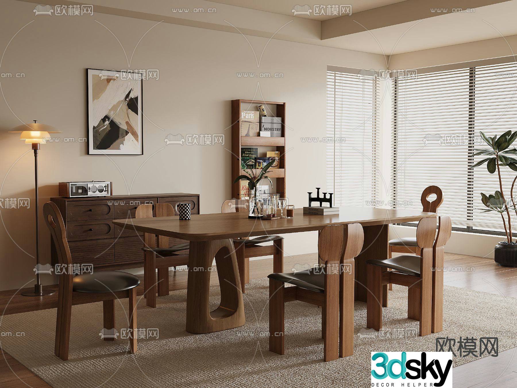 Medieval style dining table and chairs bar dining table 3D model