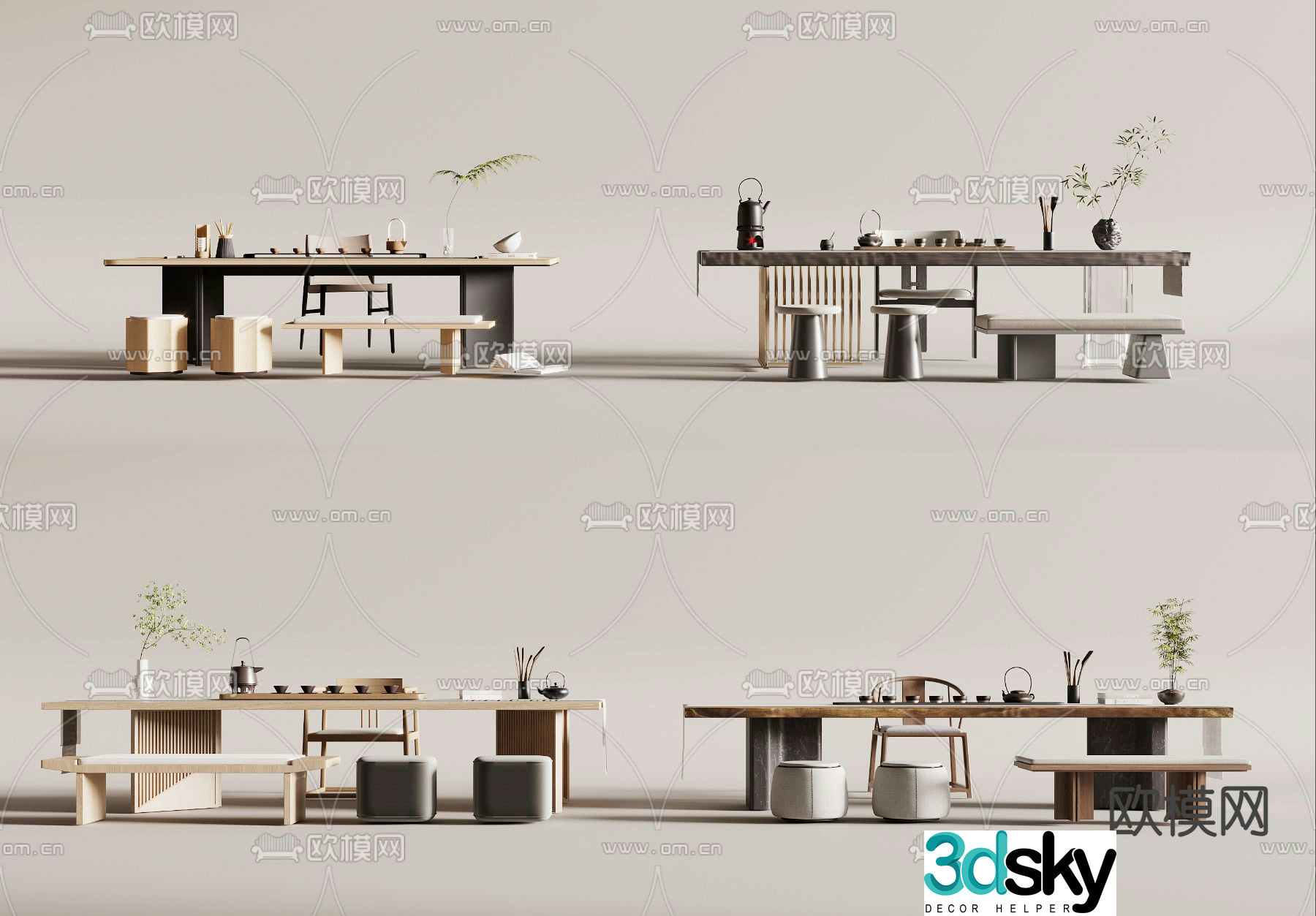 New Chinese style tea table tea table 3d model