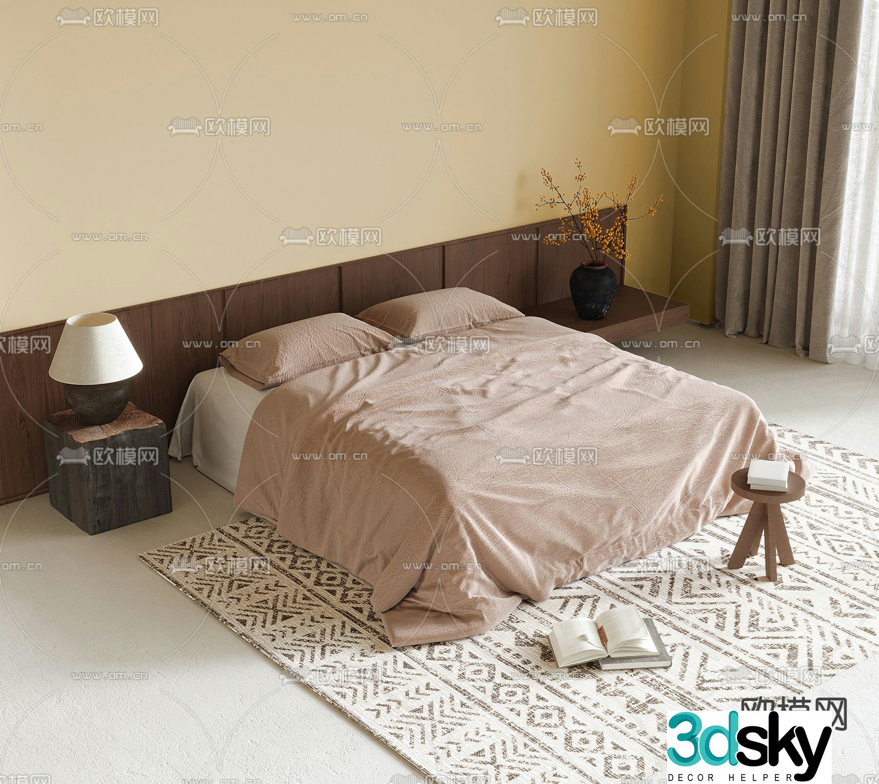 Medieval style double bed 3d model