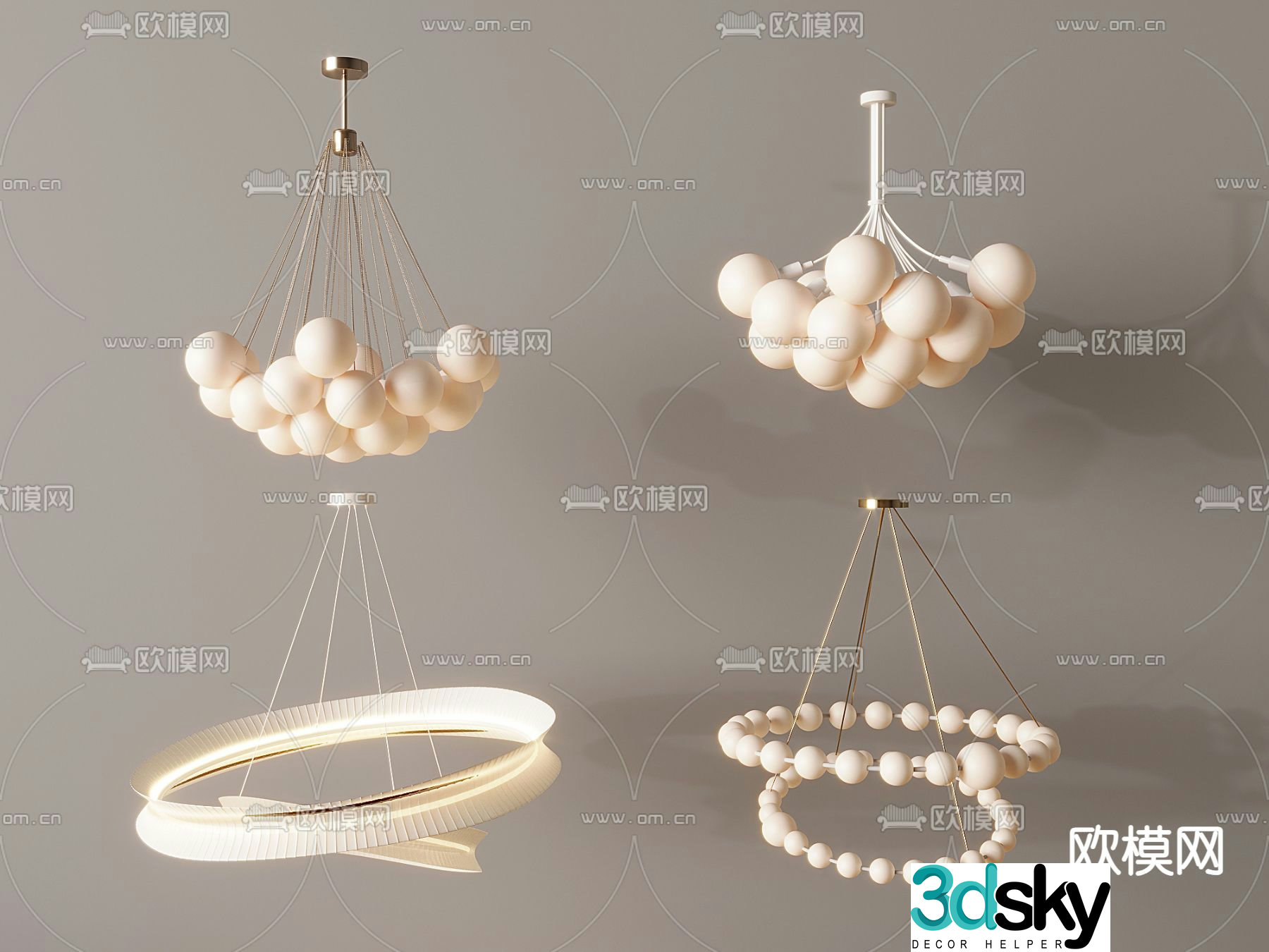 Cream style chandelier spherical chandelier ring chandelier 3d model