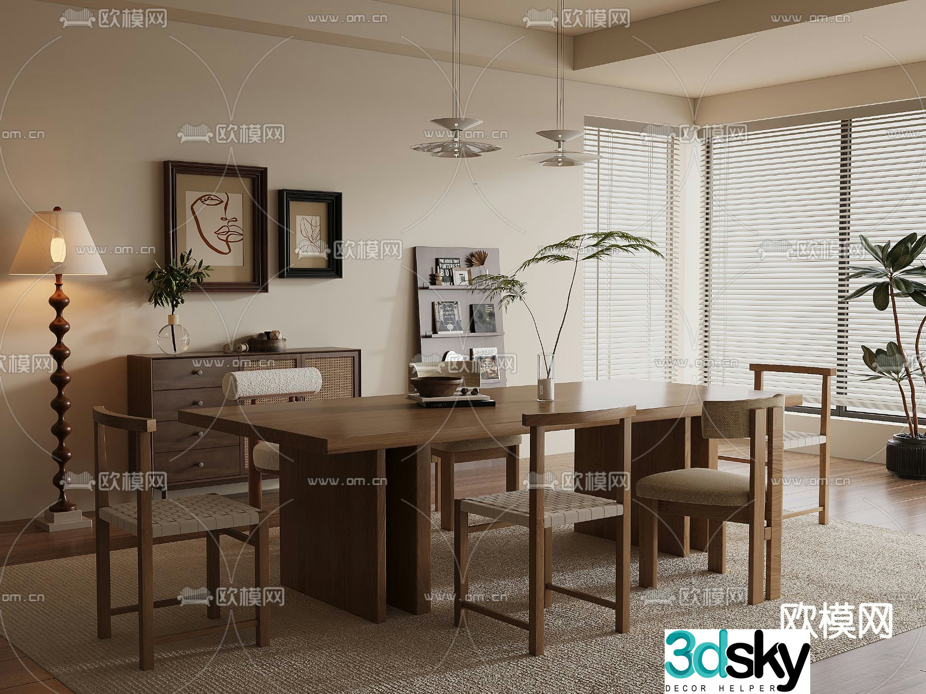 Medieval style dining table and chairs bar dining table 3D model