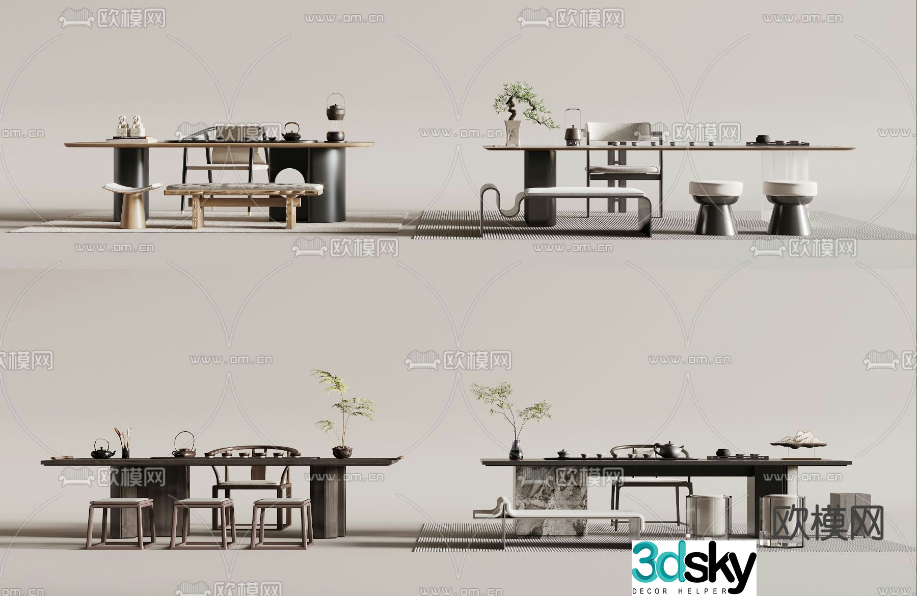 New Chinese style tea table tea table 3d model
