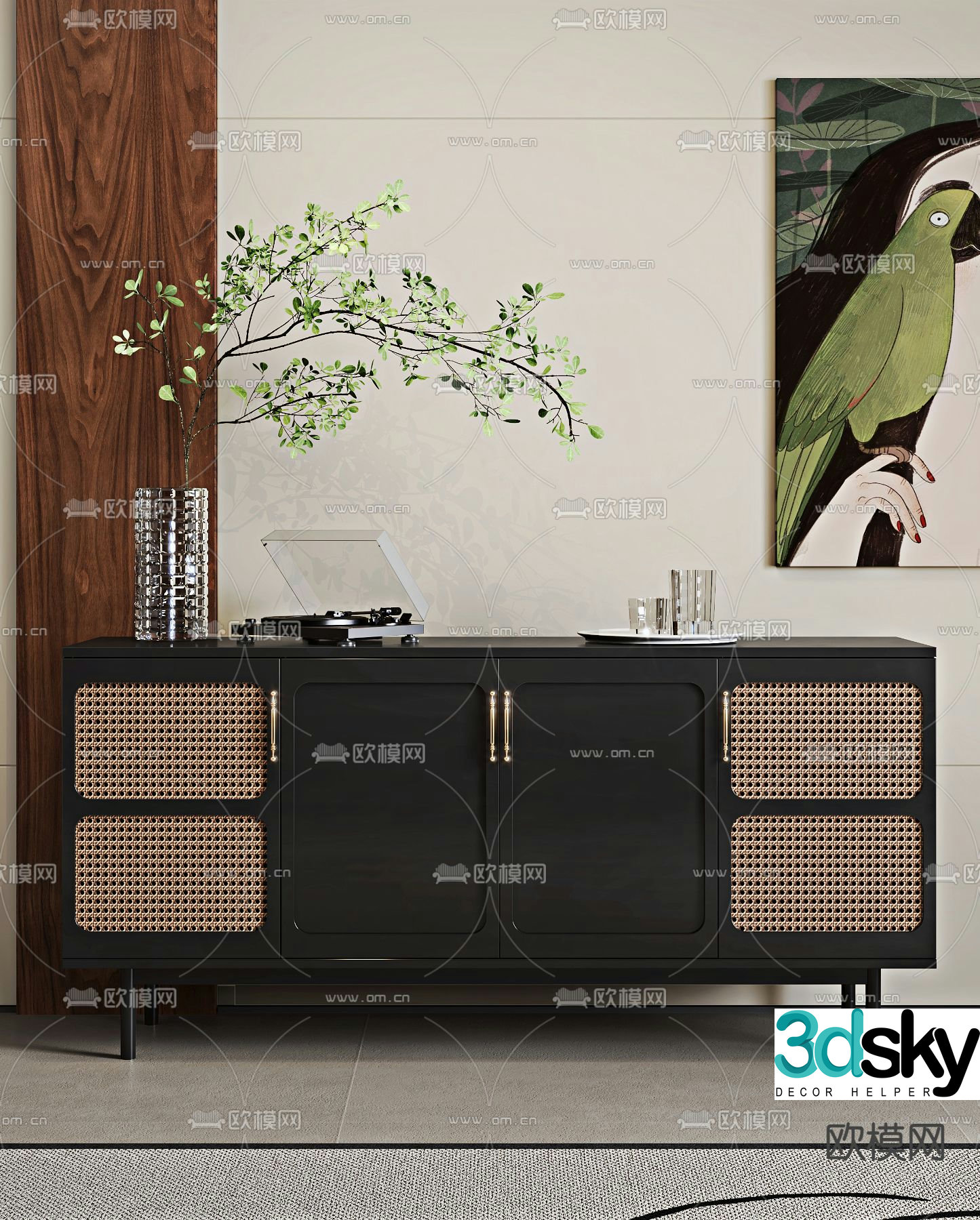Middle-aged side cabinet porch cabinet end view cabinet 3D model