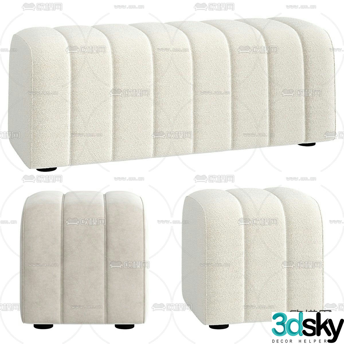 STUDIO cream footrest bedside stool sofa stool 3d model