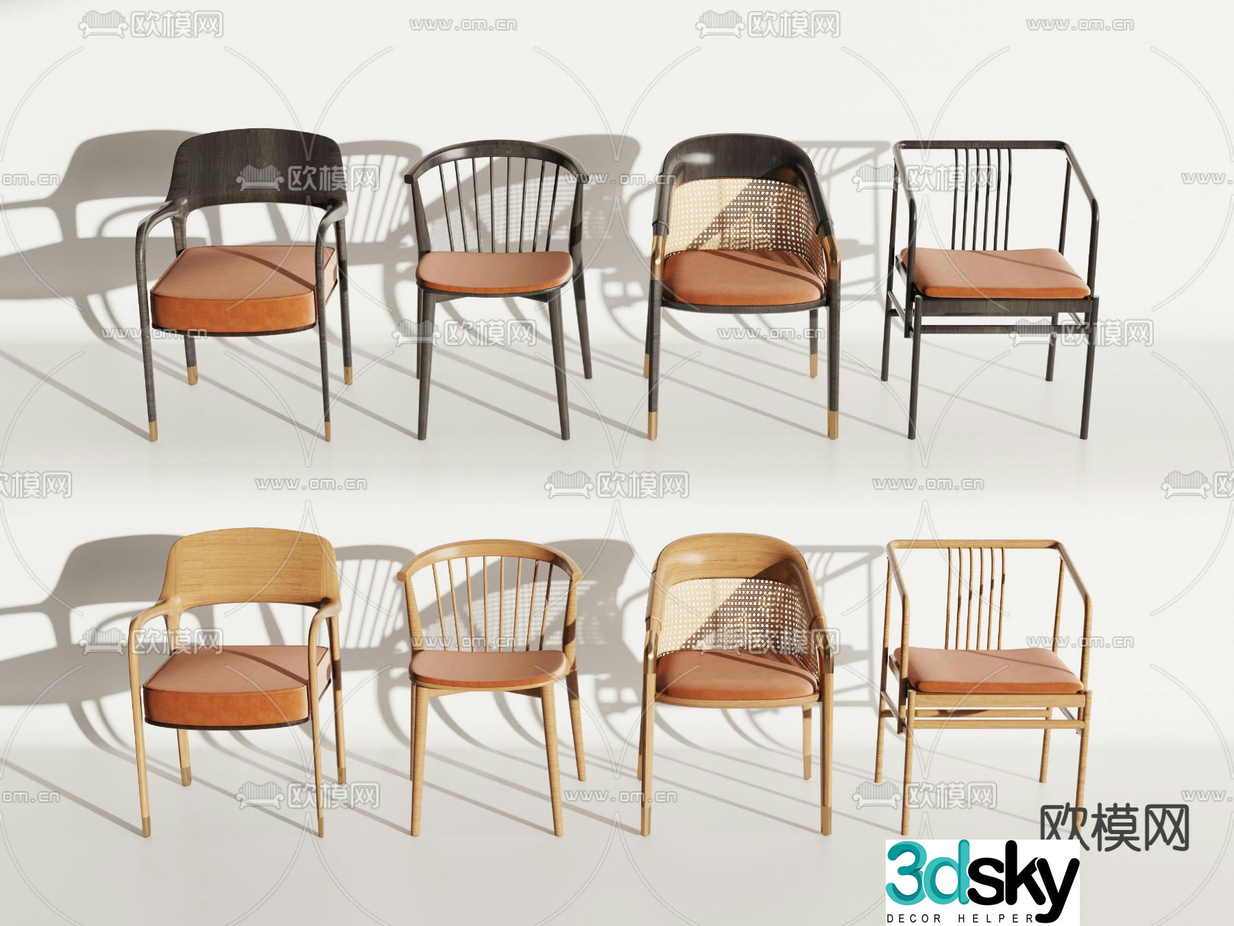 New Chinese style chair dining chair 3d model