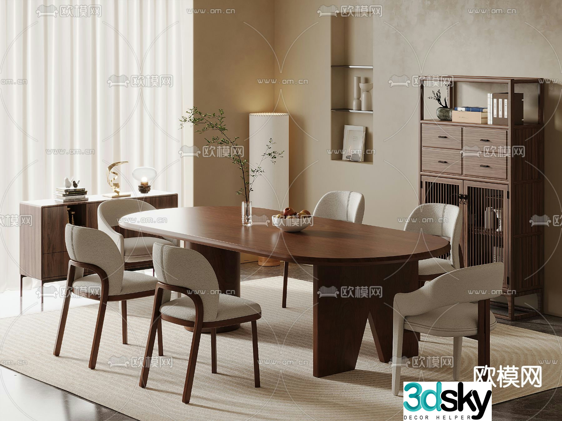 Medieval style dining table and chairs oval dining table 3d model