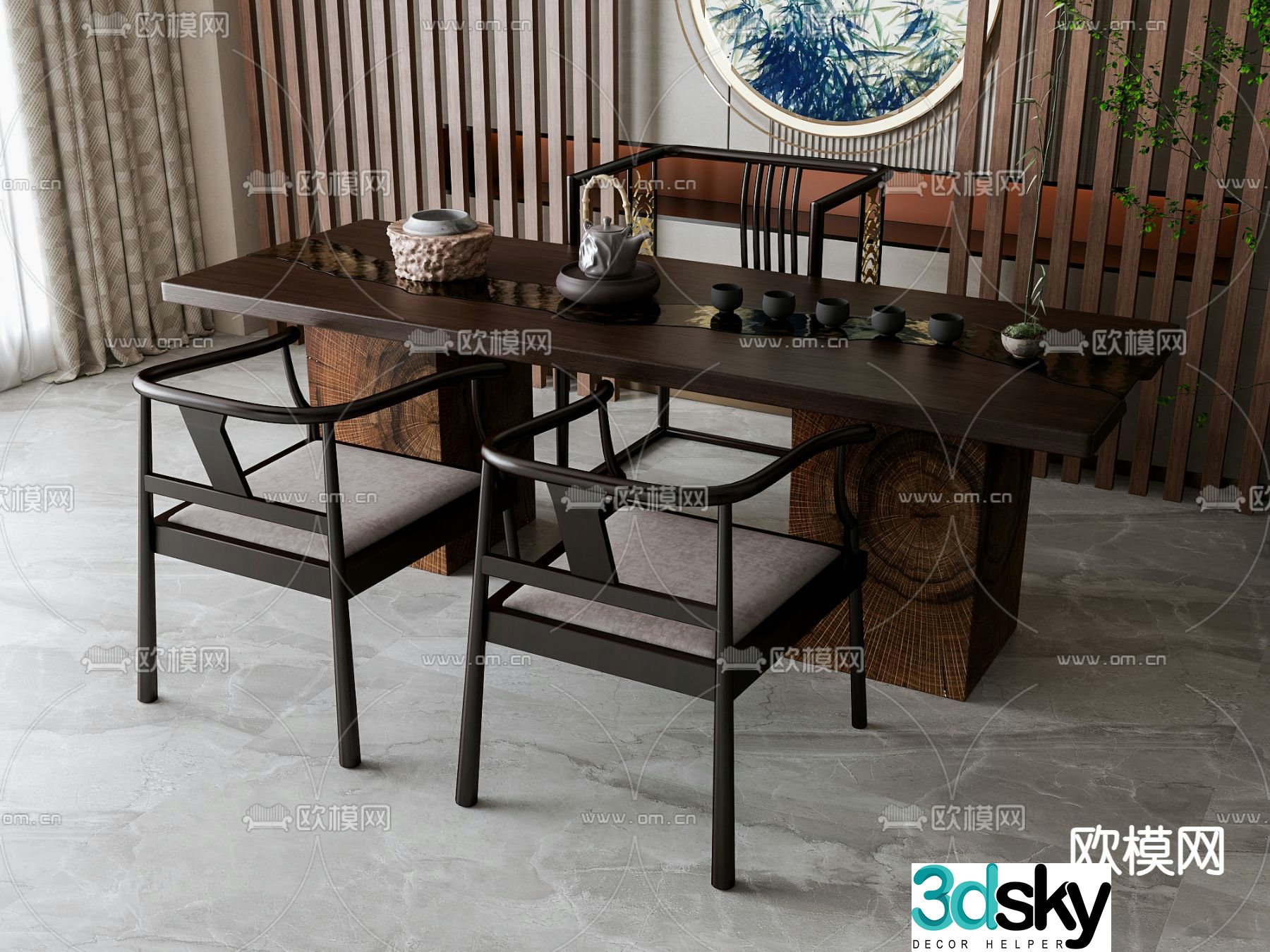 New Chinese style tea table and chairs tea table 3d model