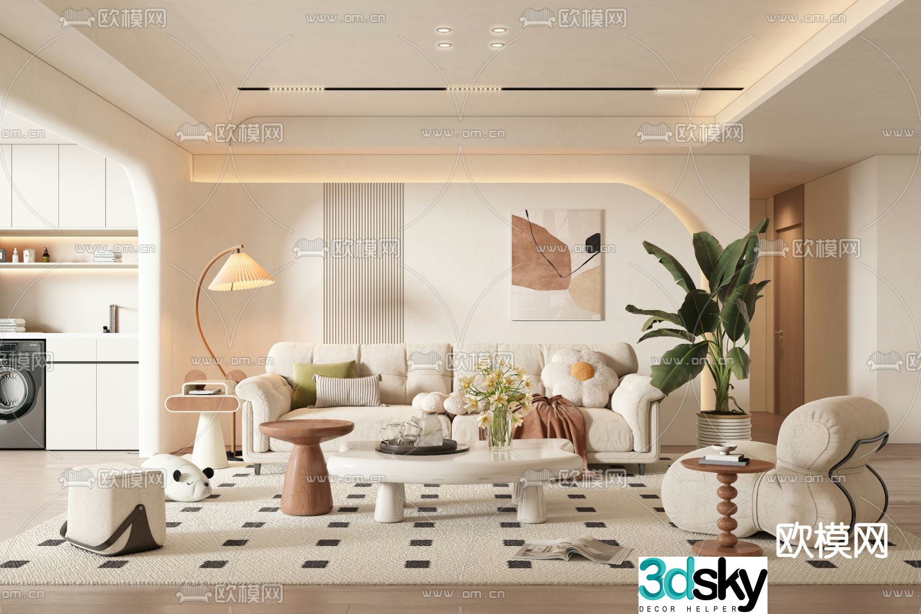 Creamy living room 3d model