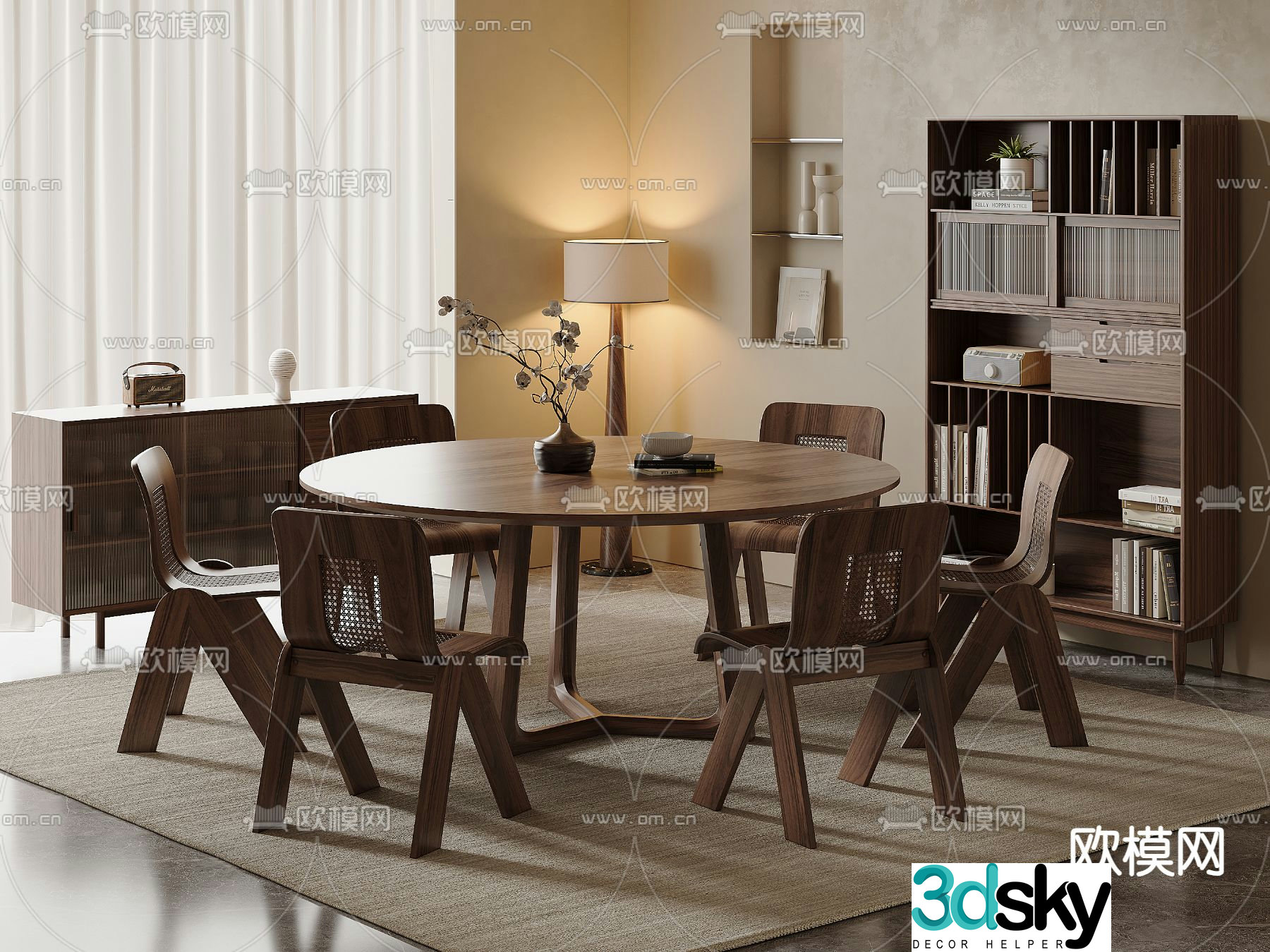 Wabi-sabi dining table and chairs round dining table 3d model