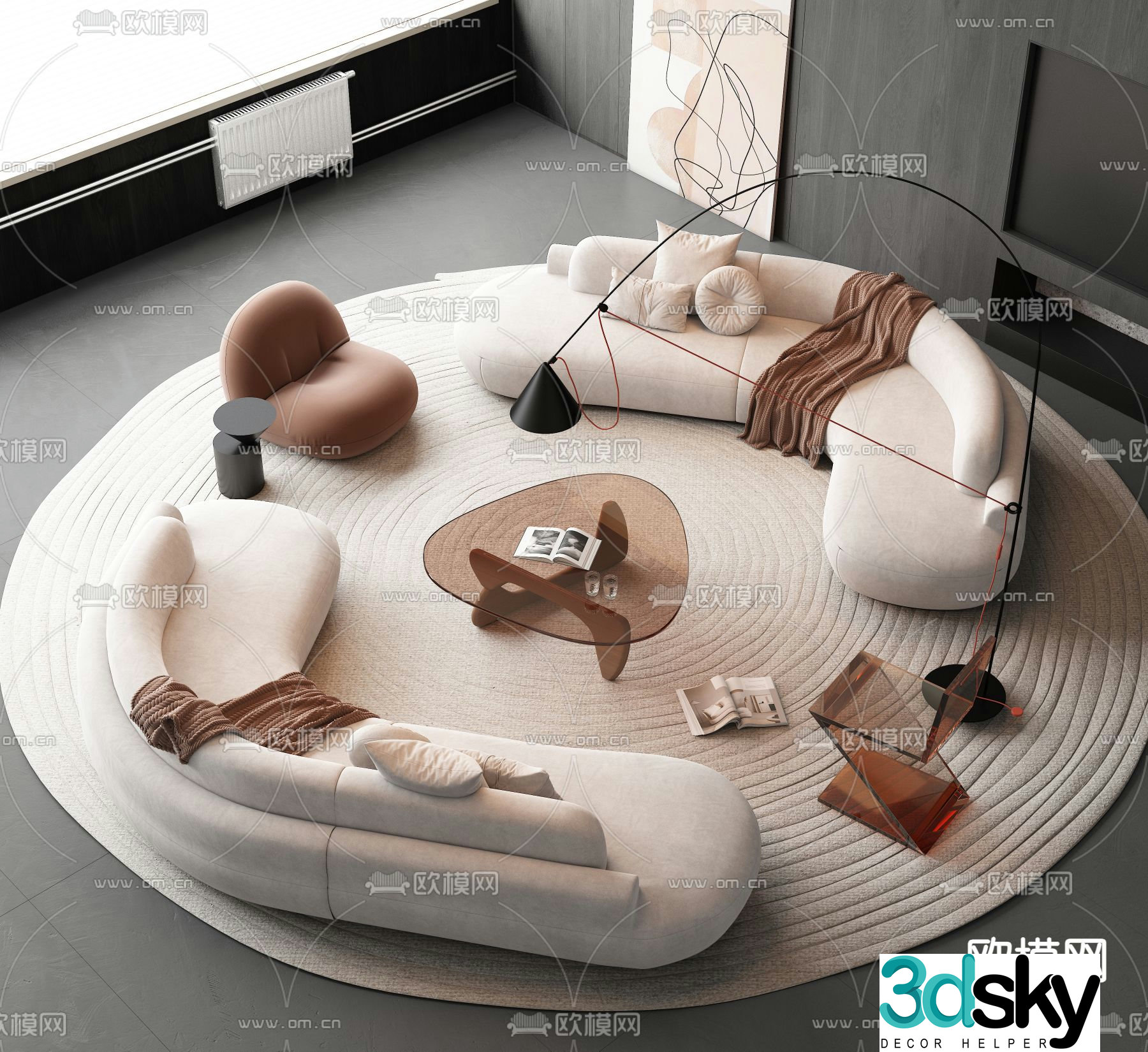 Modern curved sofa modular sofa 3d model