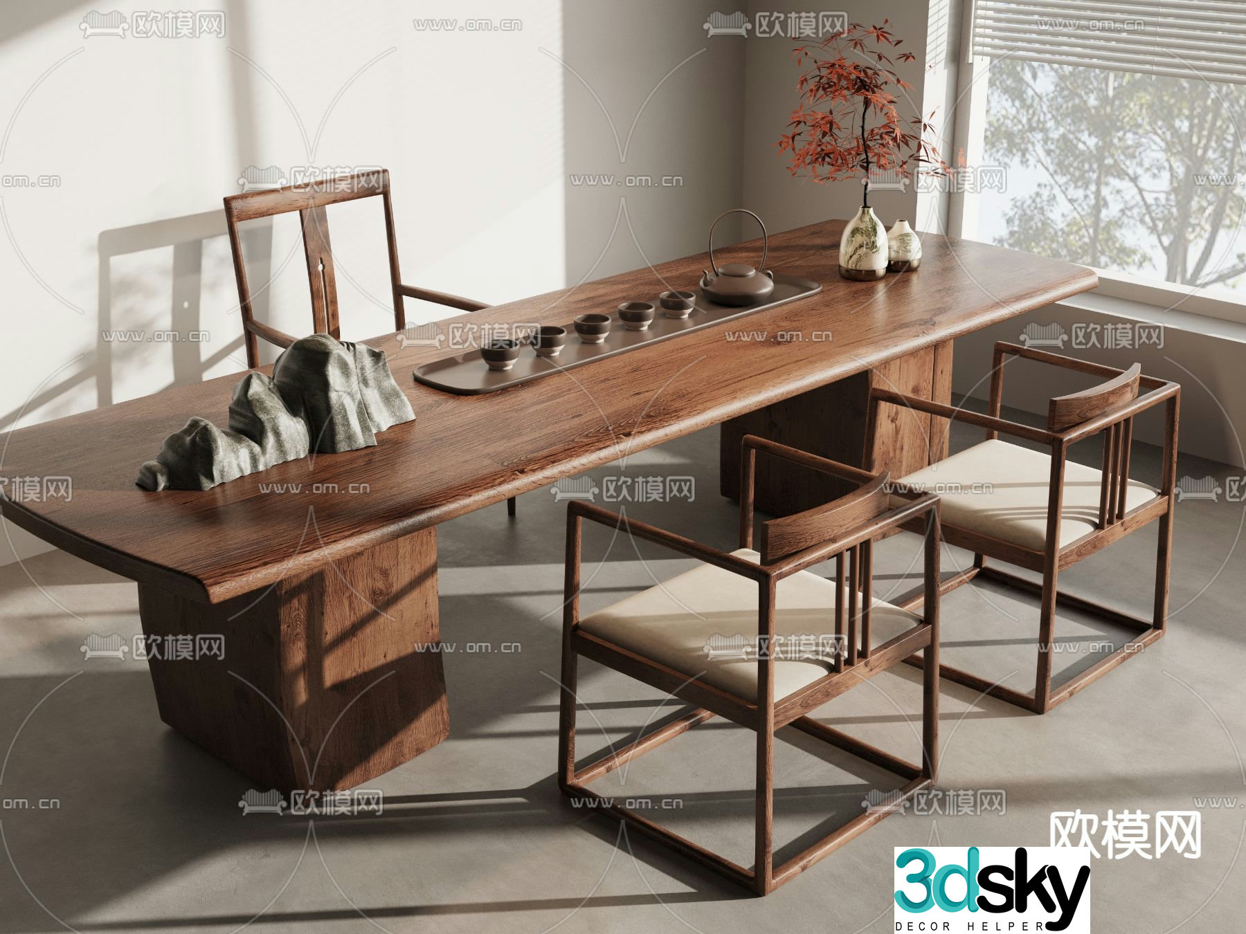 New Chinese style tea table and chairs tea table 3d model