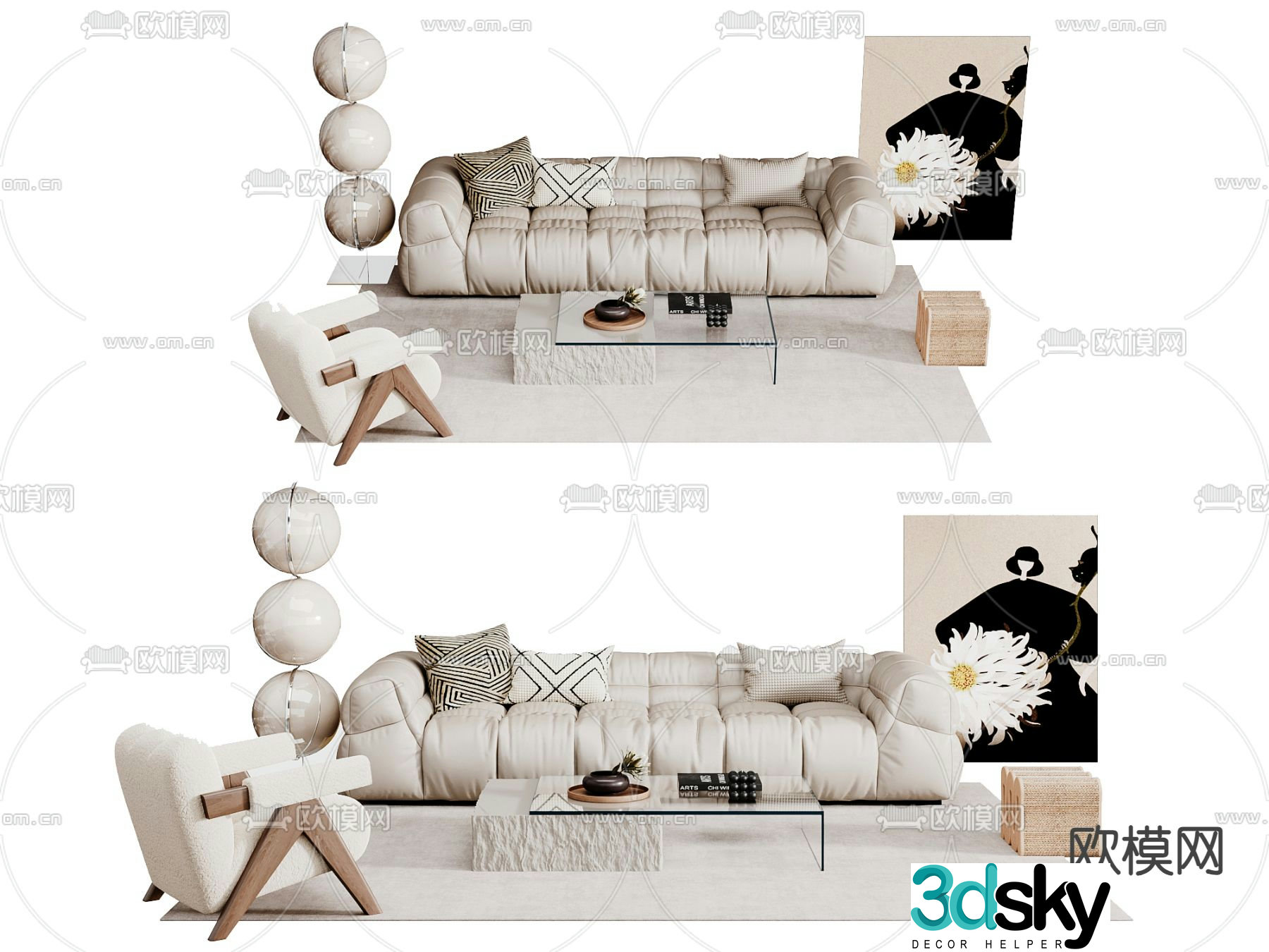 Cream style modular sofa 3d model