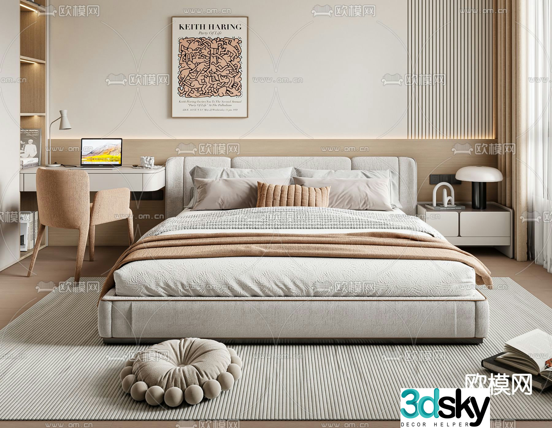 Modern double bed 3d model