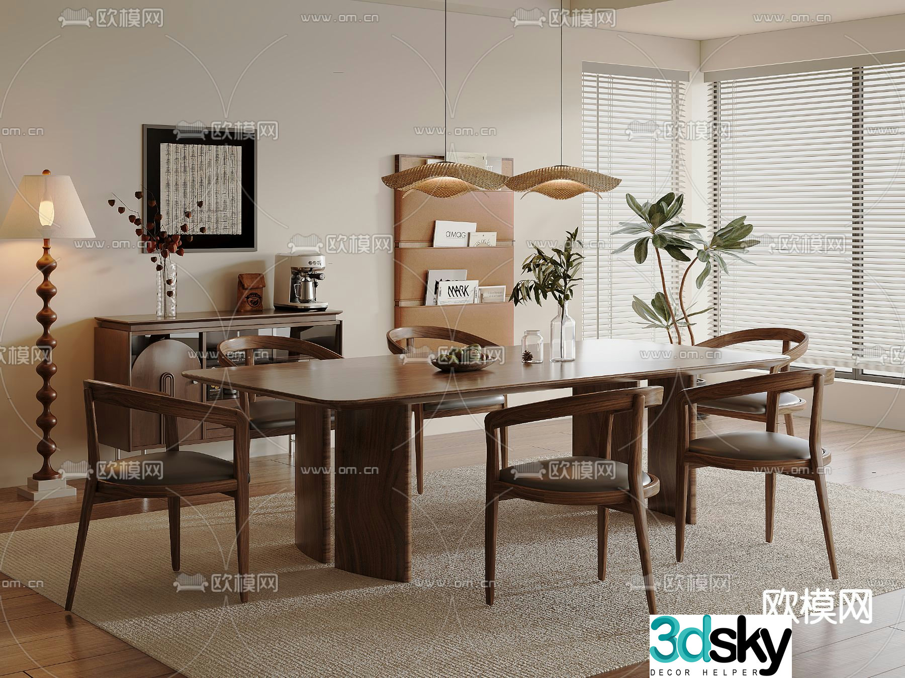 Medieval style dining table and chairs bar dining table 3D model