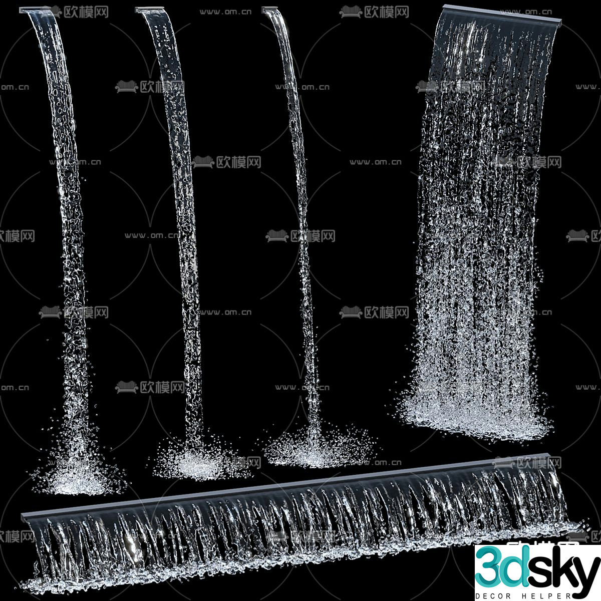 Falling water flowing water fountain waterfall 3d model