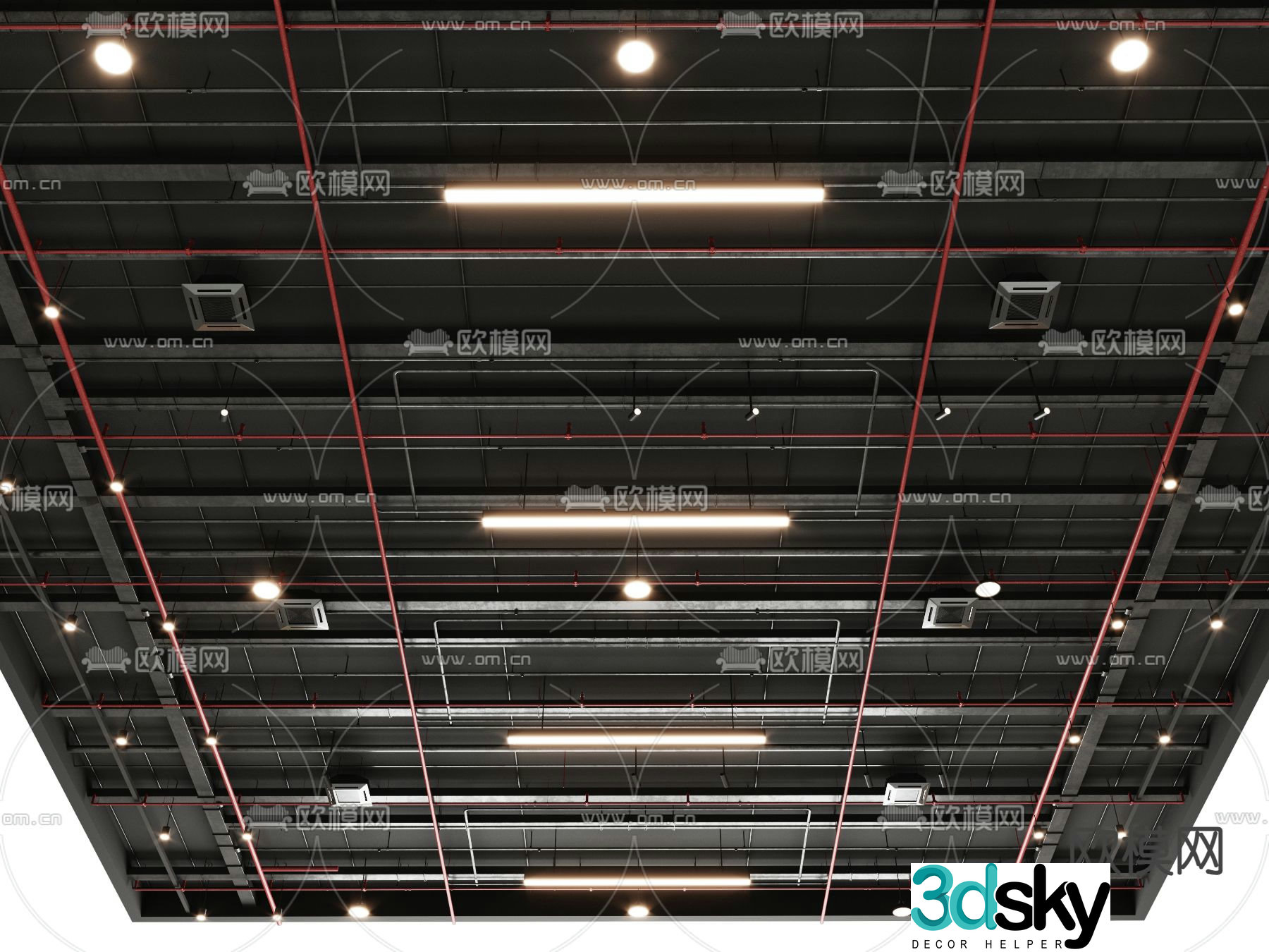 Ceiling ceiling Fire piping Ventilation piping 3D model