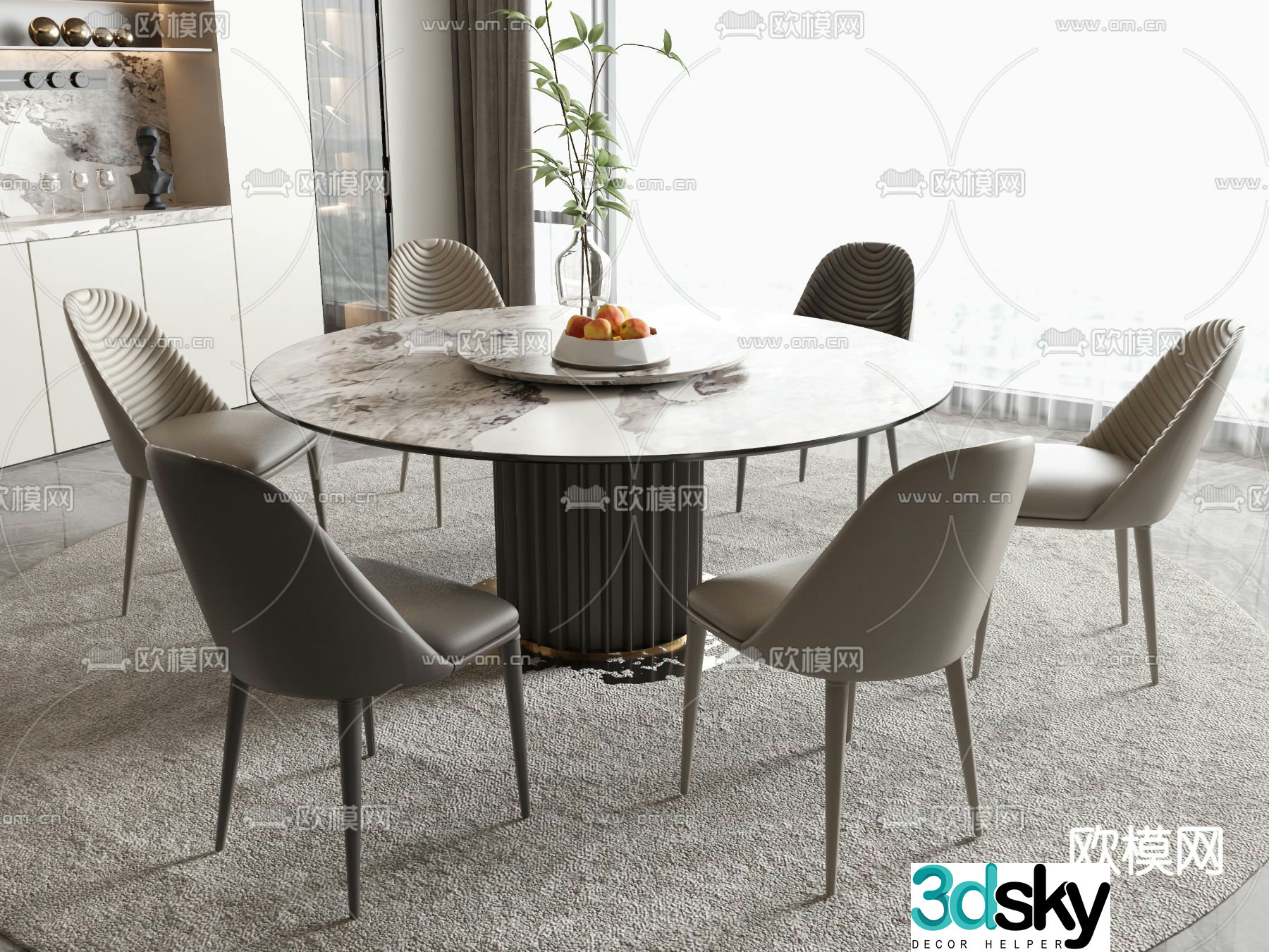 Round dining table and chair 3d model