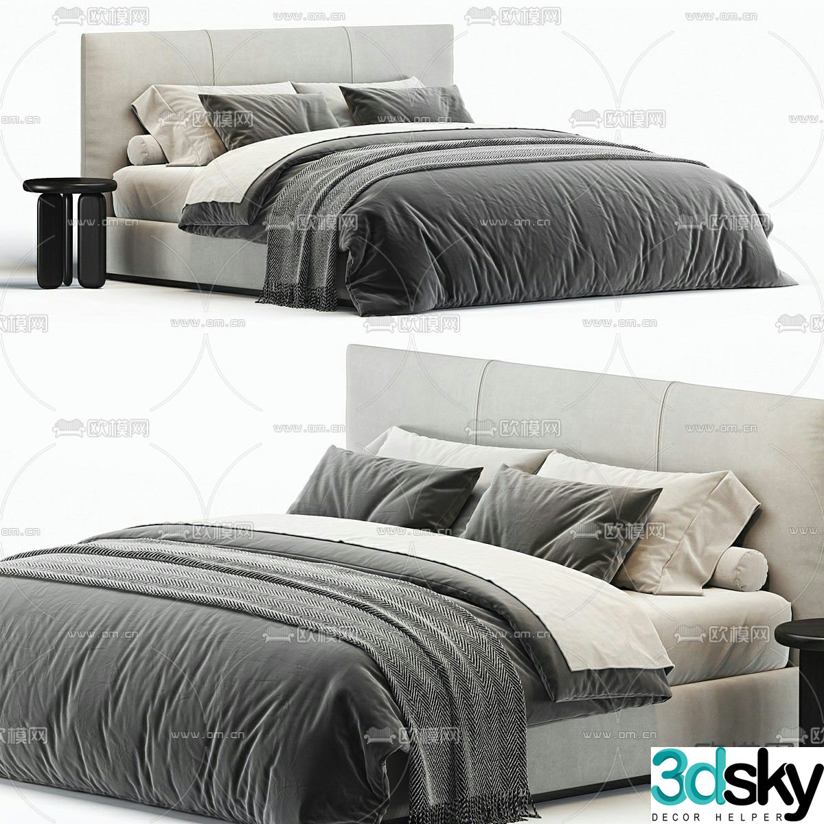 Laurent modern double bed 3d model