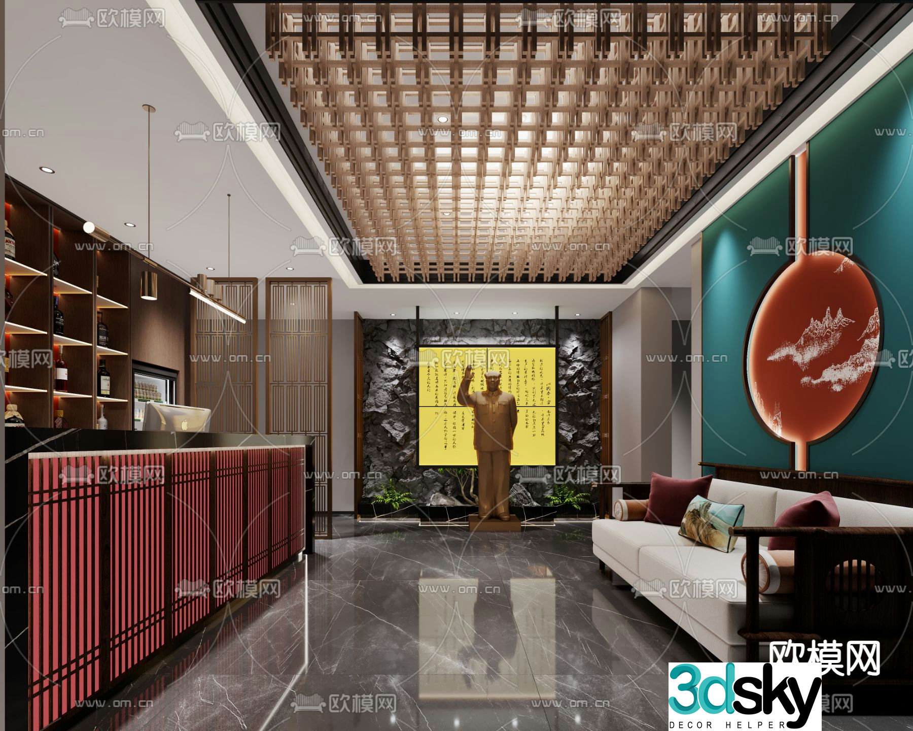 Chinese restaurant front desk foyer 3D model