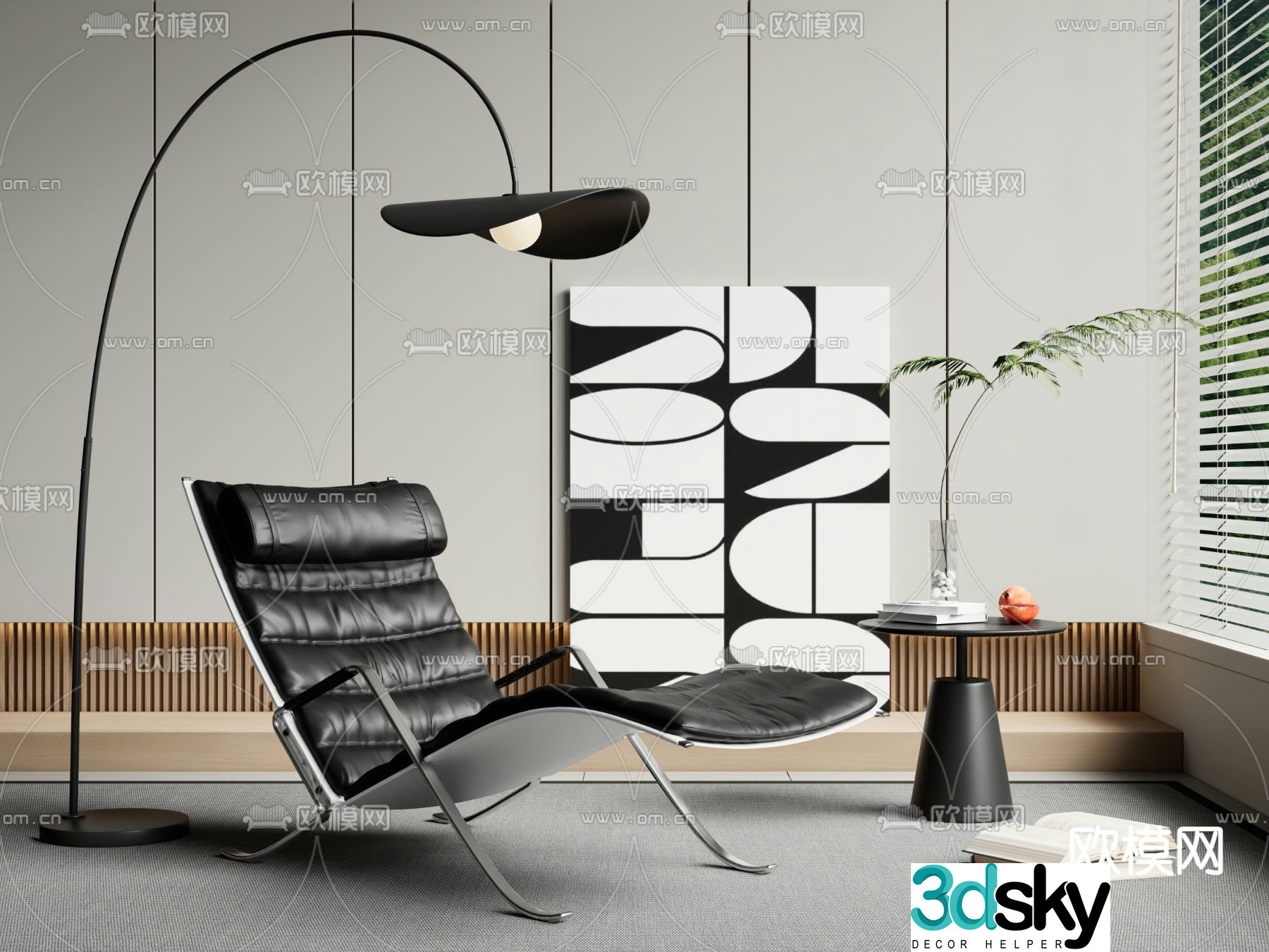 Leather lounge chair balcony chair leisure chair 3d model