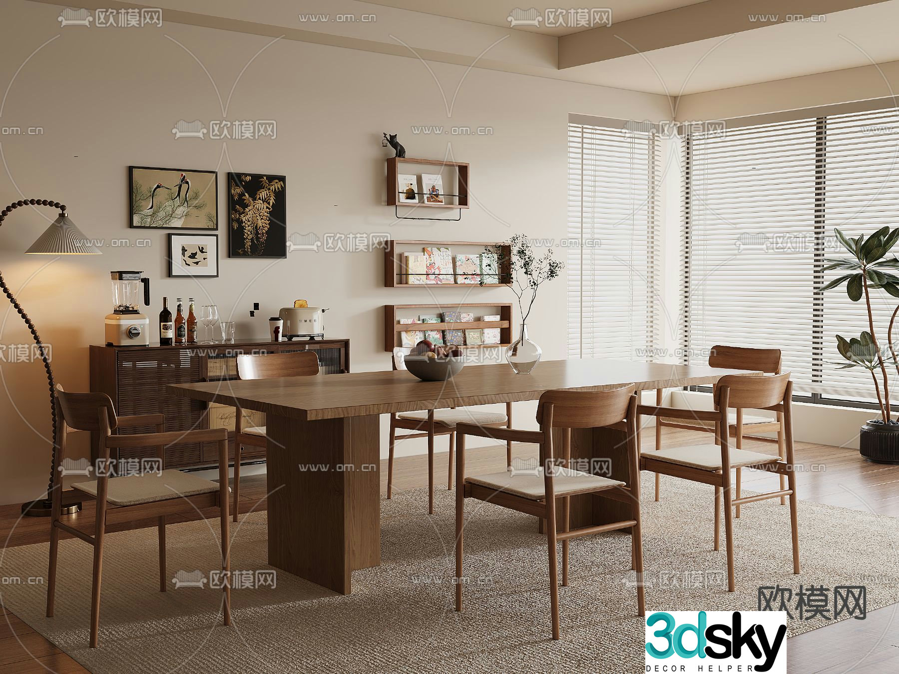 Medieval style dining table and chairs bar dining table 3D model