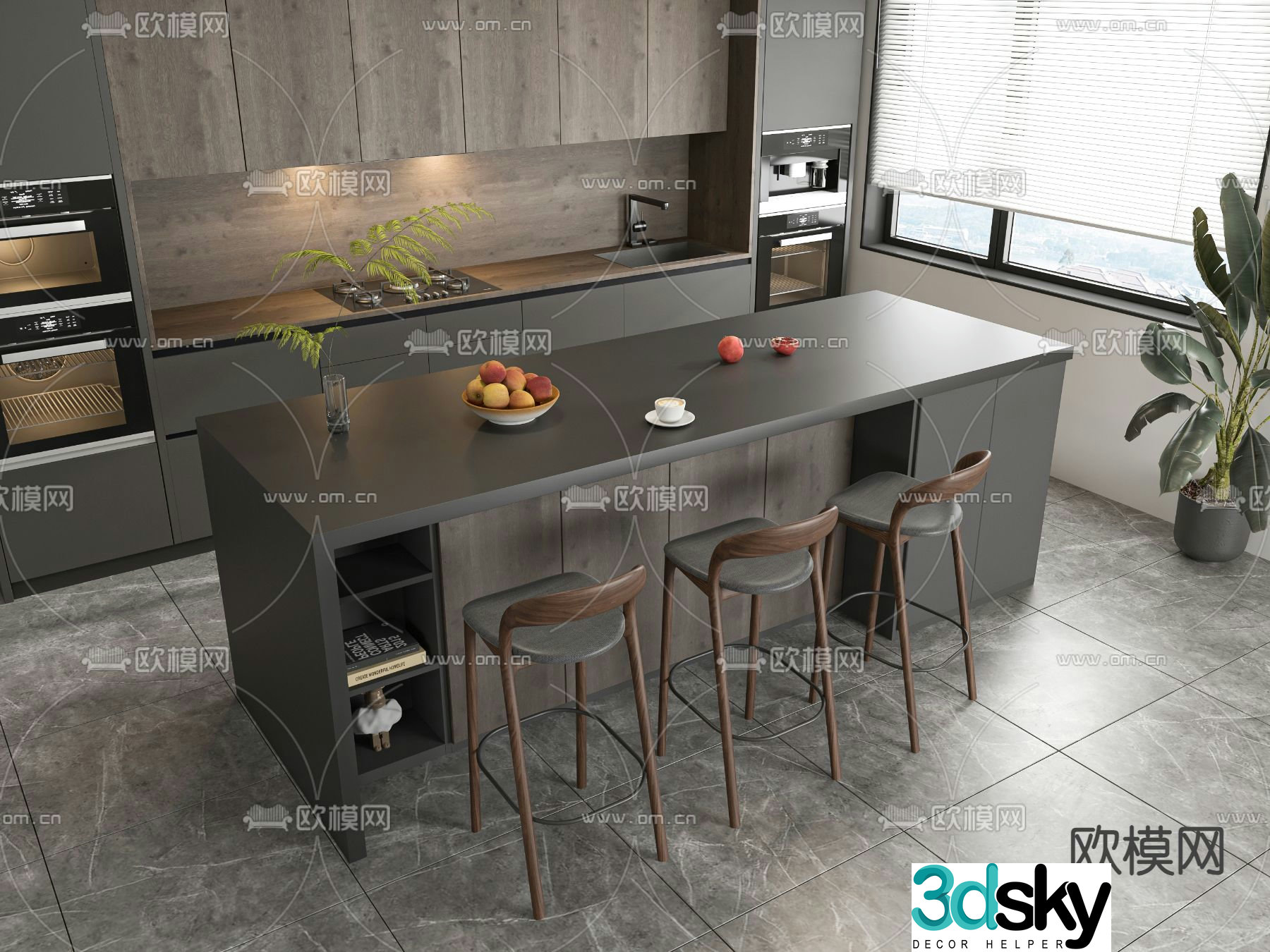 Island table cabinet bar 3d model