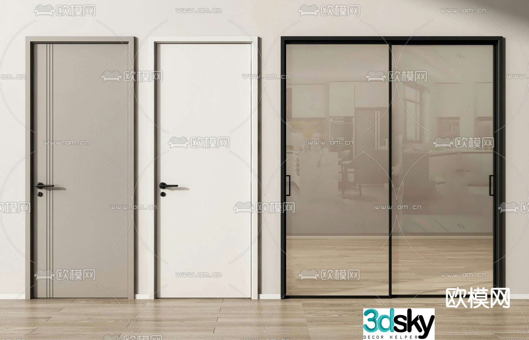 Sliding door Kitchen door Single-open door Bedroom door 3D model