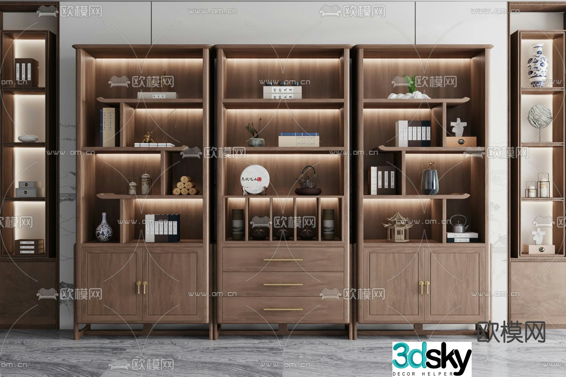 New Chinese style bookcase display cabinet 3d model