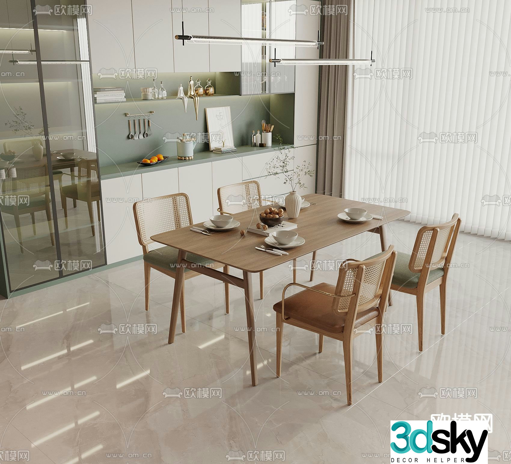Nordic dining table and chairs 3d model