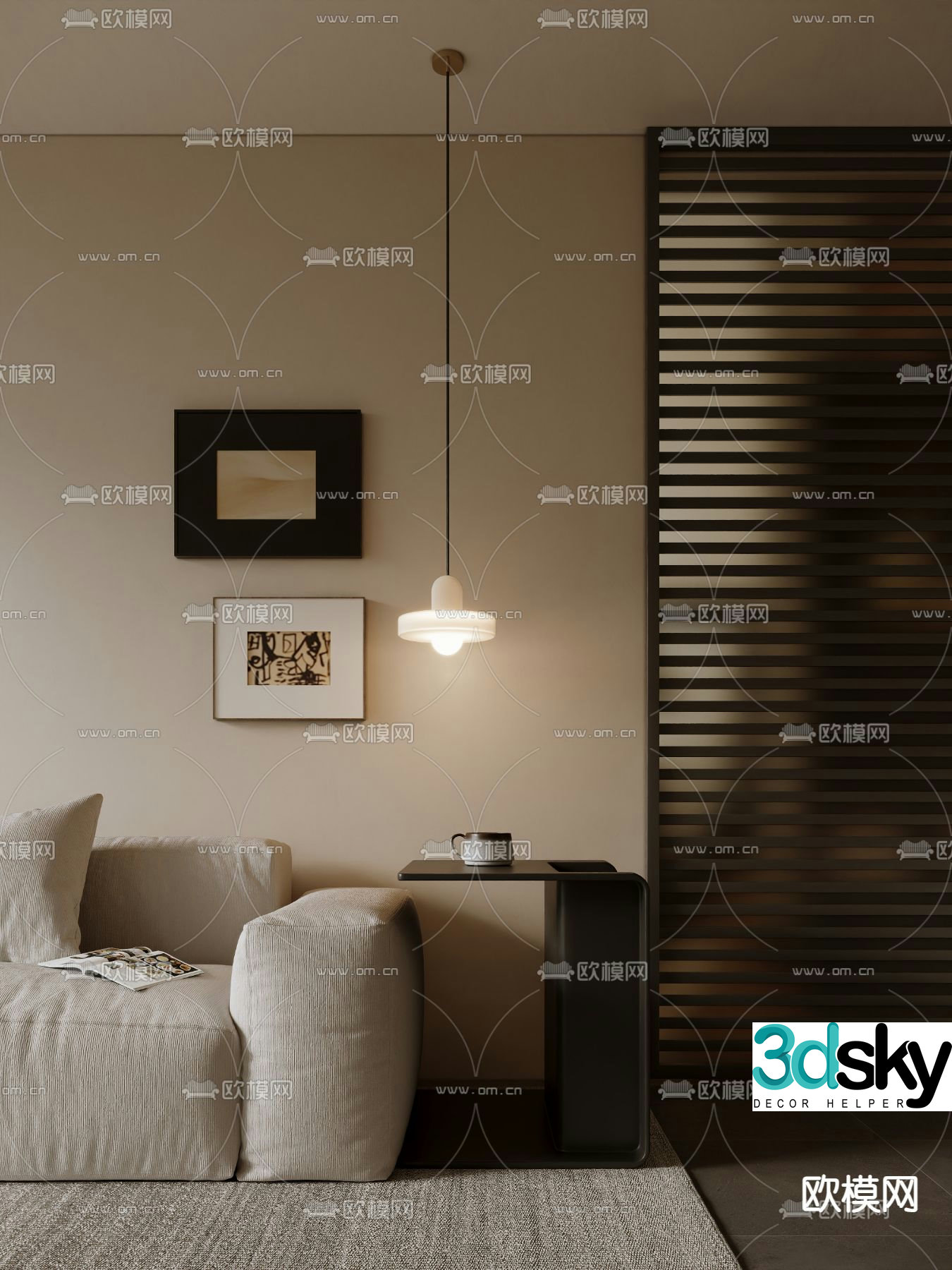 Middle-aged decorative paintings hanging paintings small chandelier 3d model