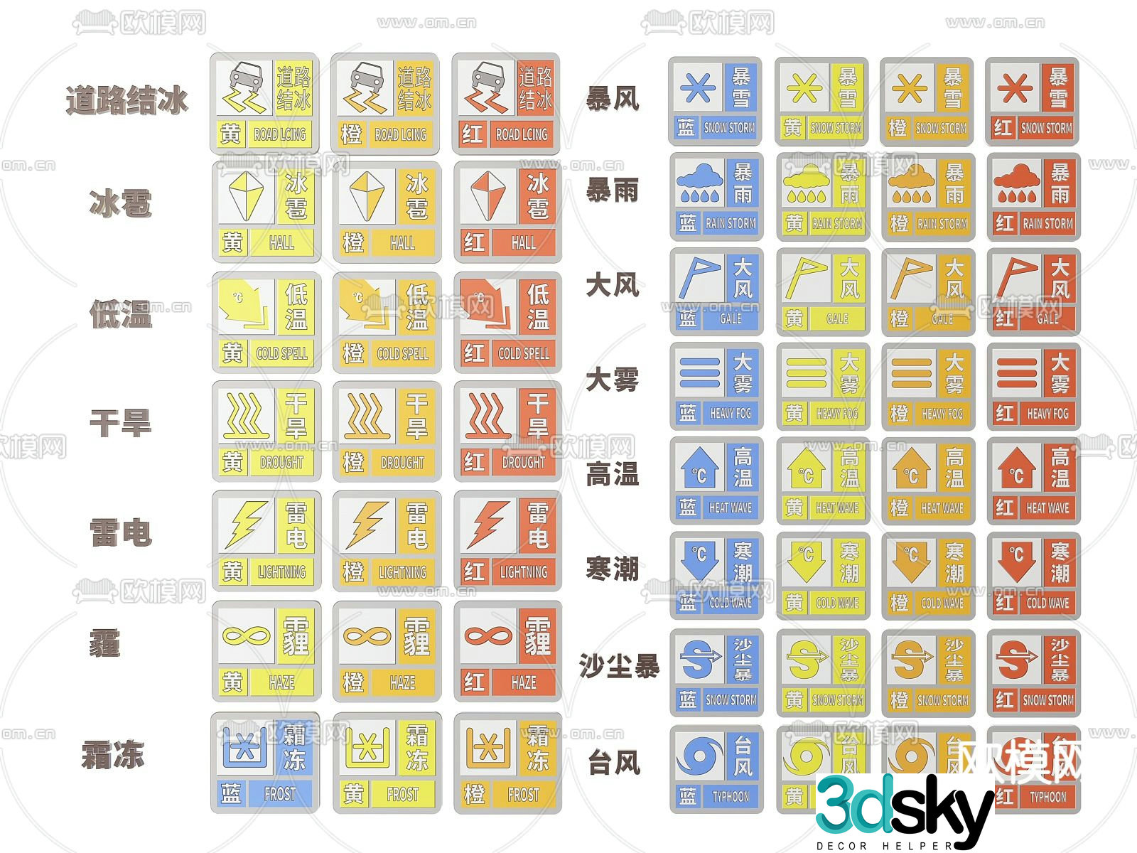 Weather sign Meteorological disaster sign 3D model