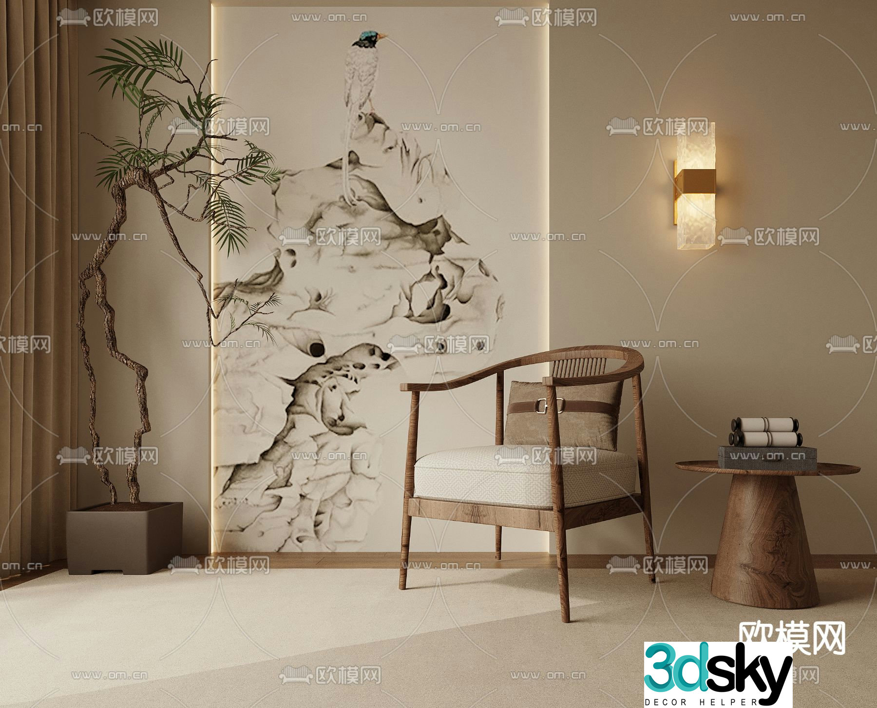 New Chinese style leisure chair single chair armchair 3d model