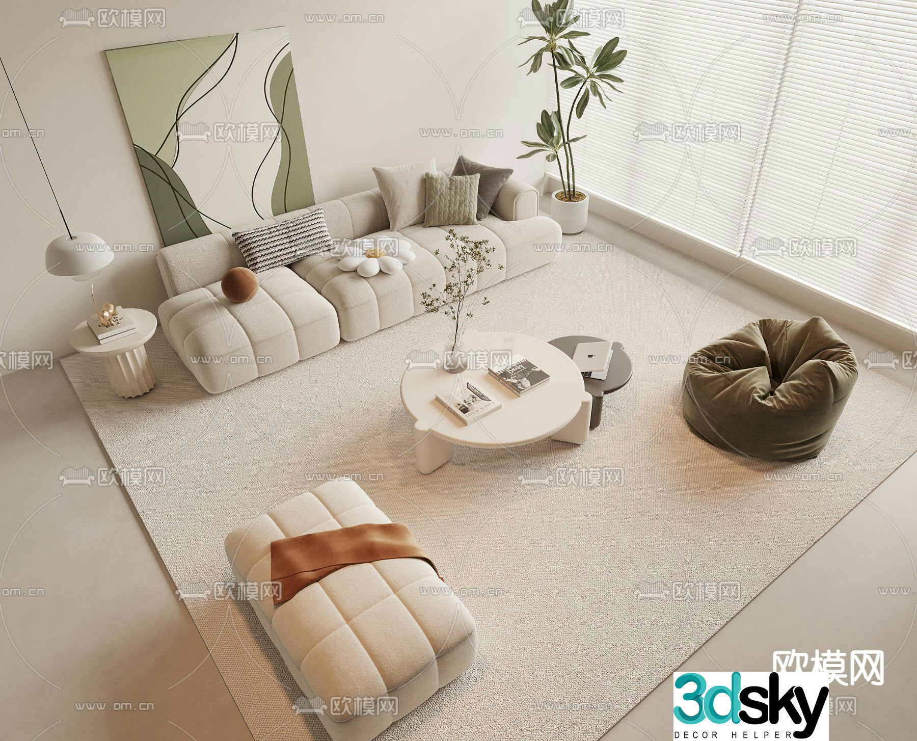 Cream style sofa modular sofa 3d model