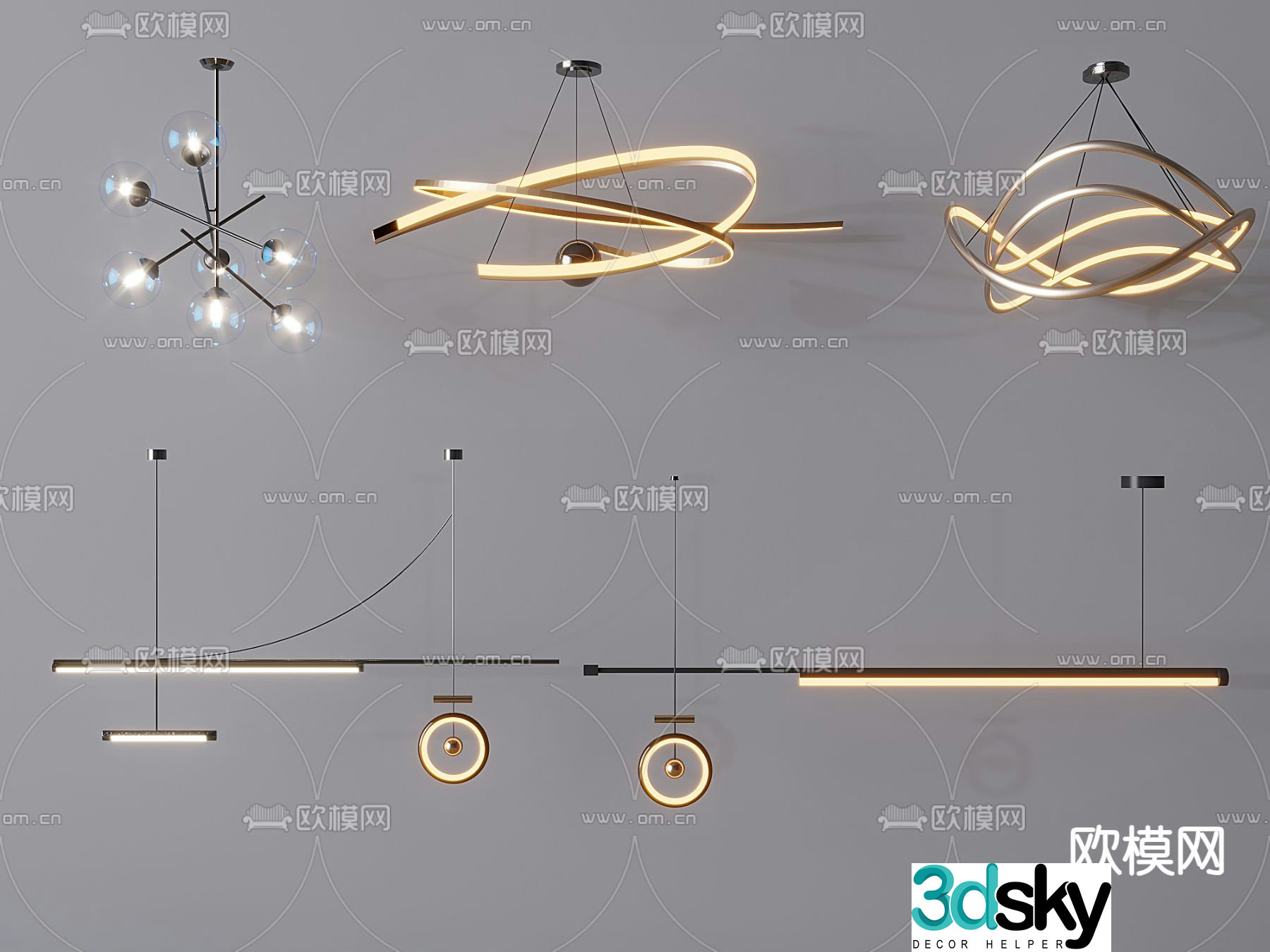 Minimalist chandelier one-word chandelier line lamp 3D model