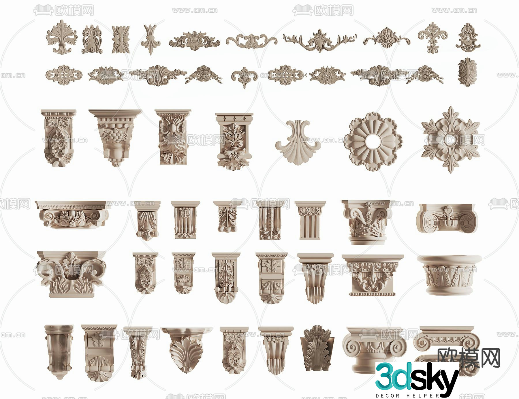 European carved components waistline stigma 3D model