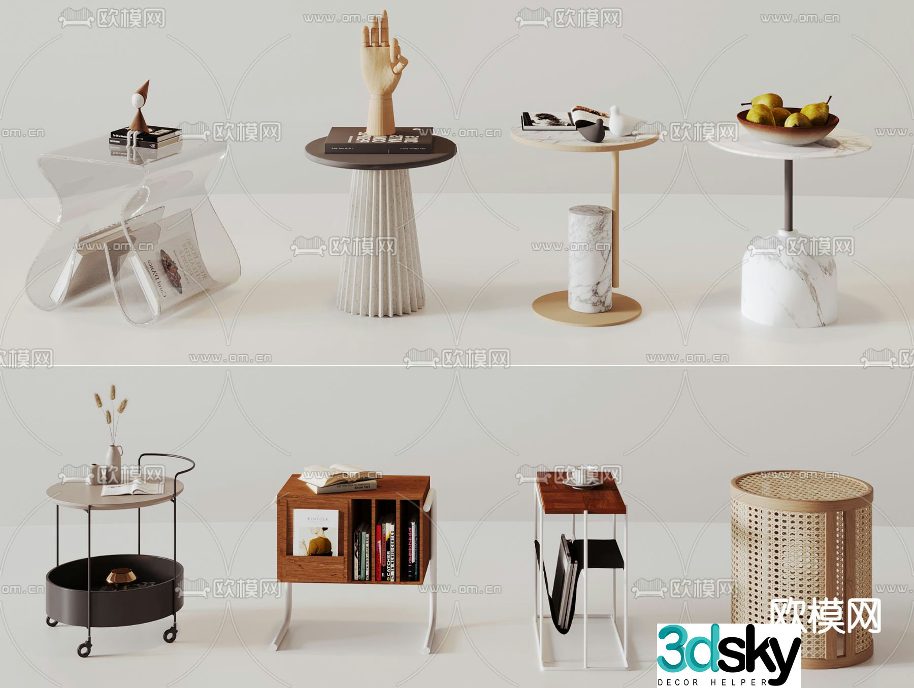 Modern side table corner table round table movable cart 3D model