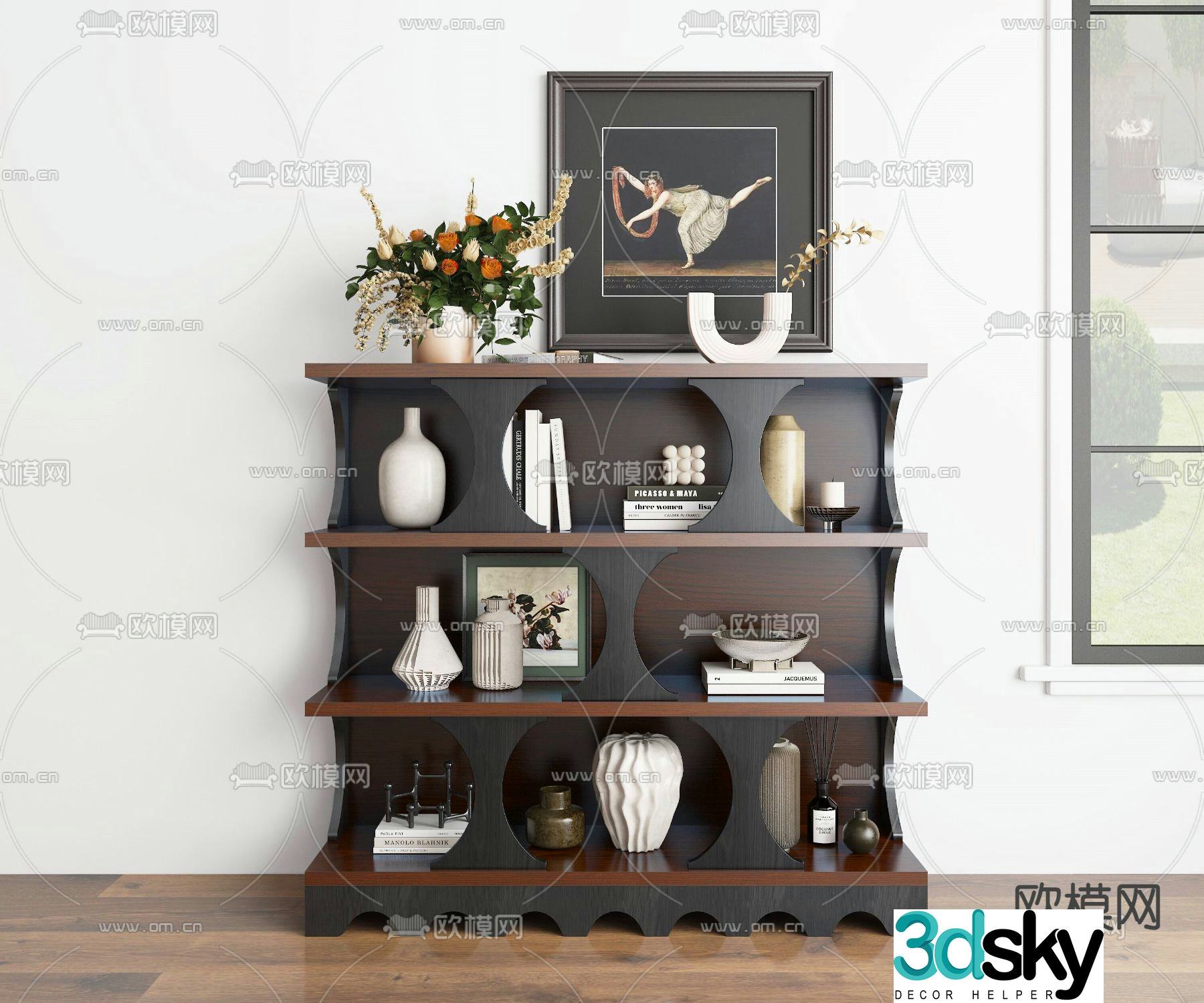 Medieval style bookcase display cabinet 3d model