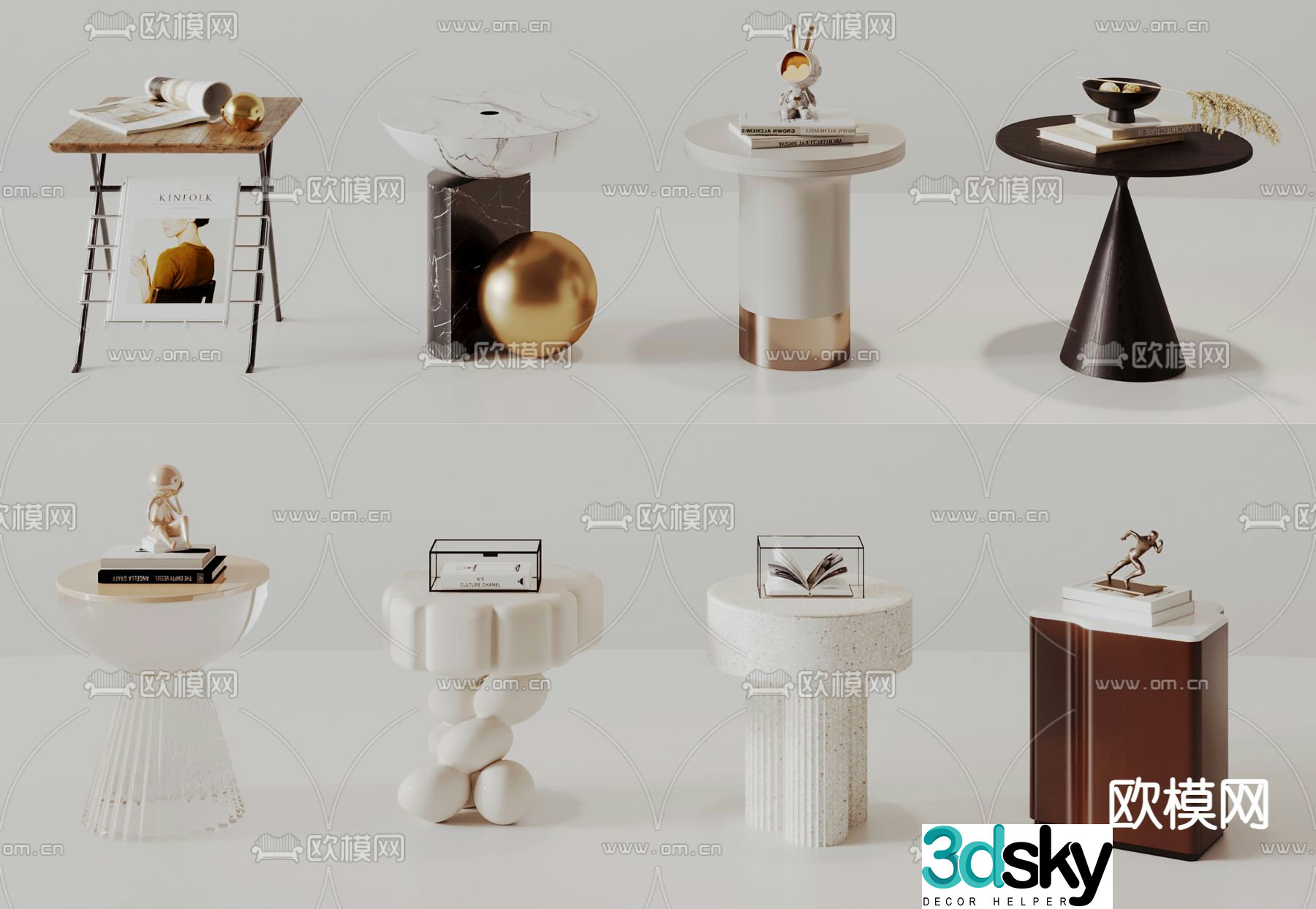 Modern side table corner table round table 3D model