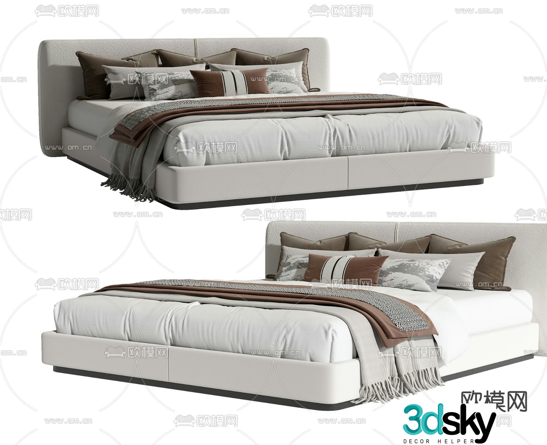 New Chinese style double bed 3d model