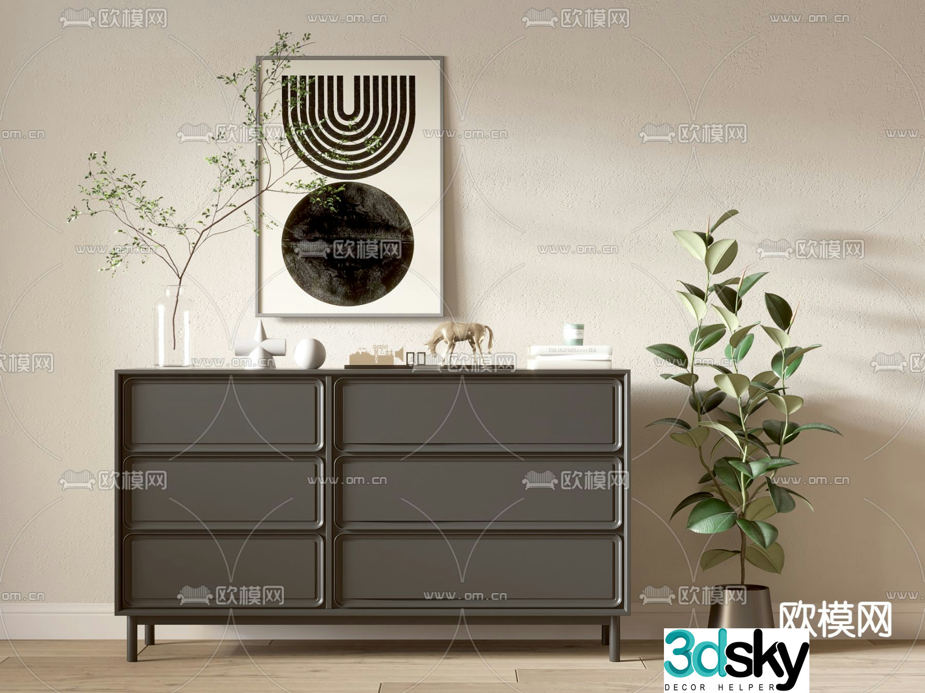 Modern chest of drawers side cabinet end view cabinet 3d model