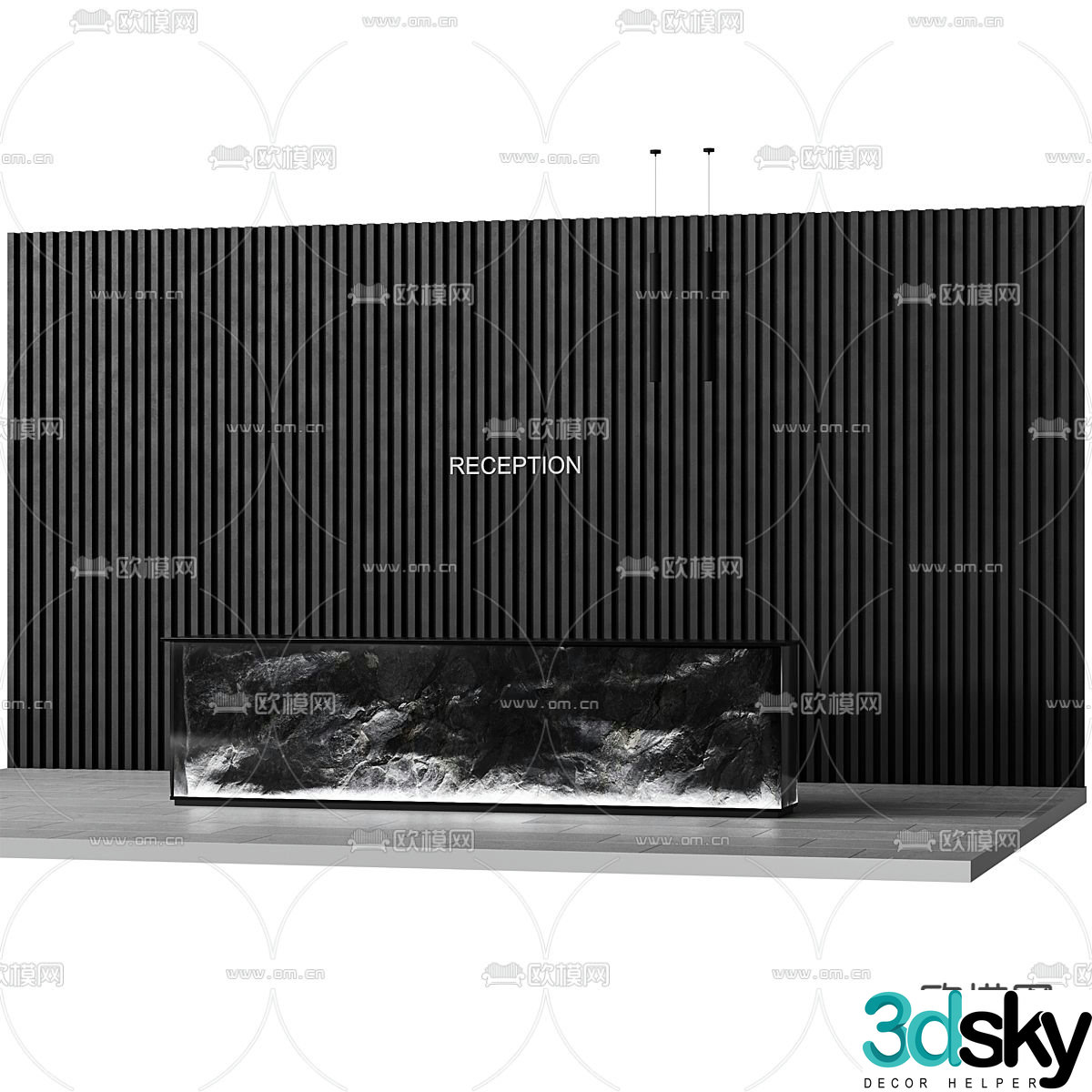 Rock front desk reception desk grille background wall 3d model