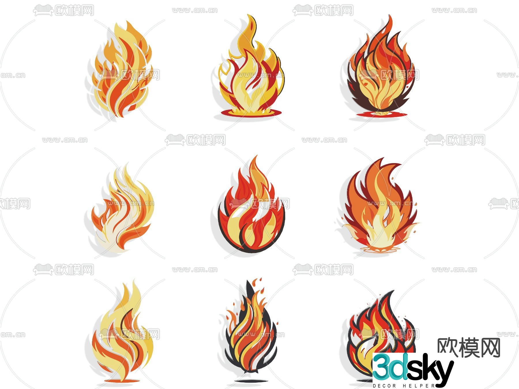 Fire pattern graphics Flame wall decoration Flame fireworks 3d model