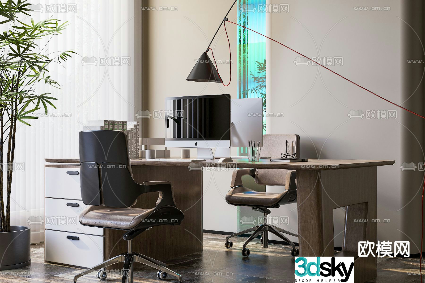 Office desk and chair position work station card position 3d model