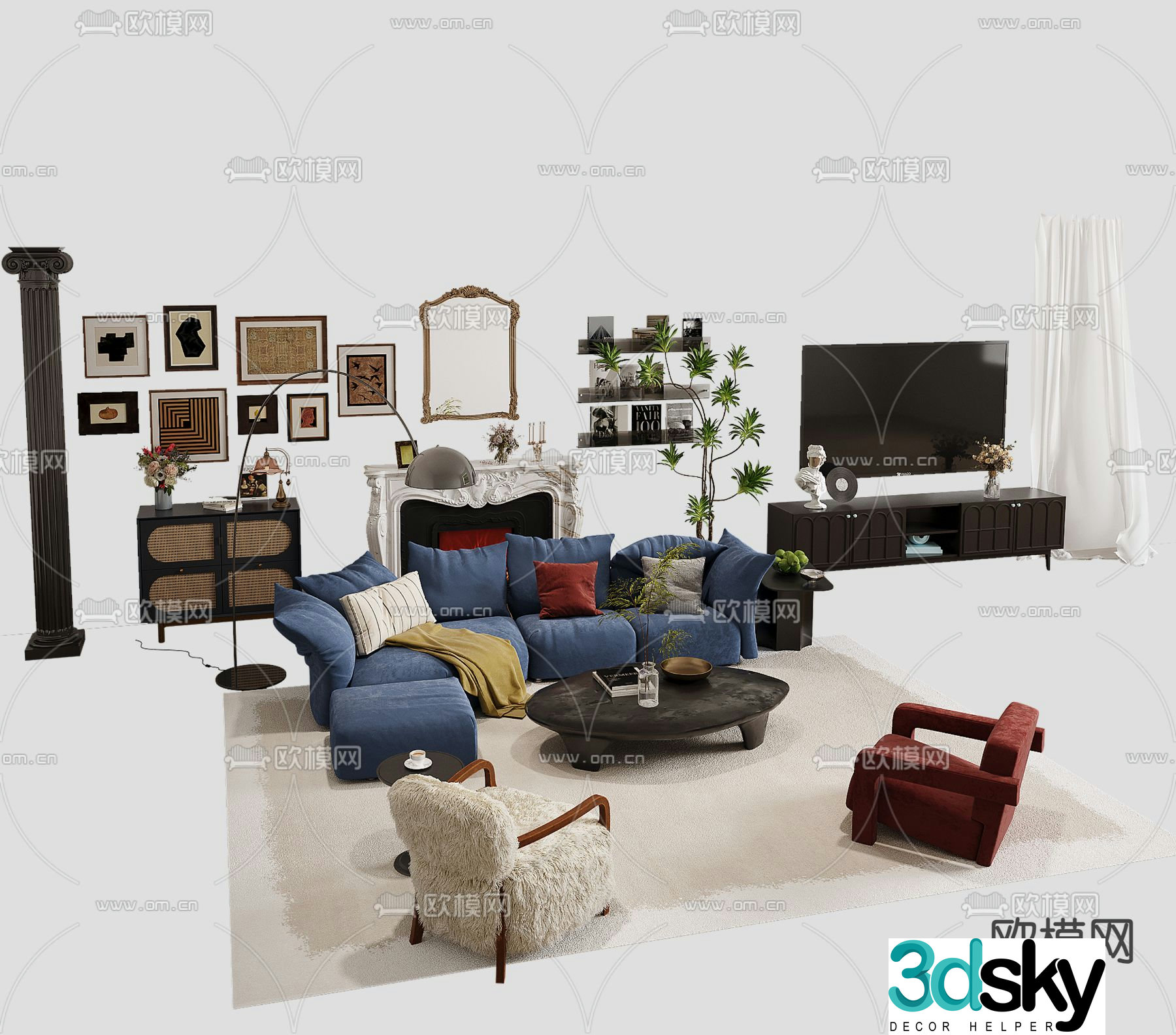 French sectional sofa 3d model