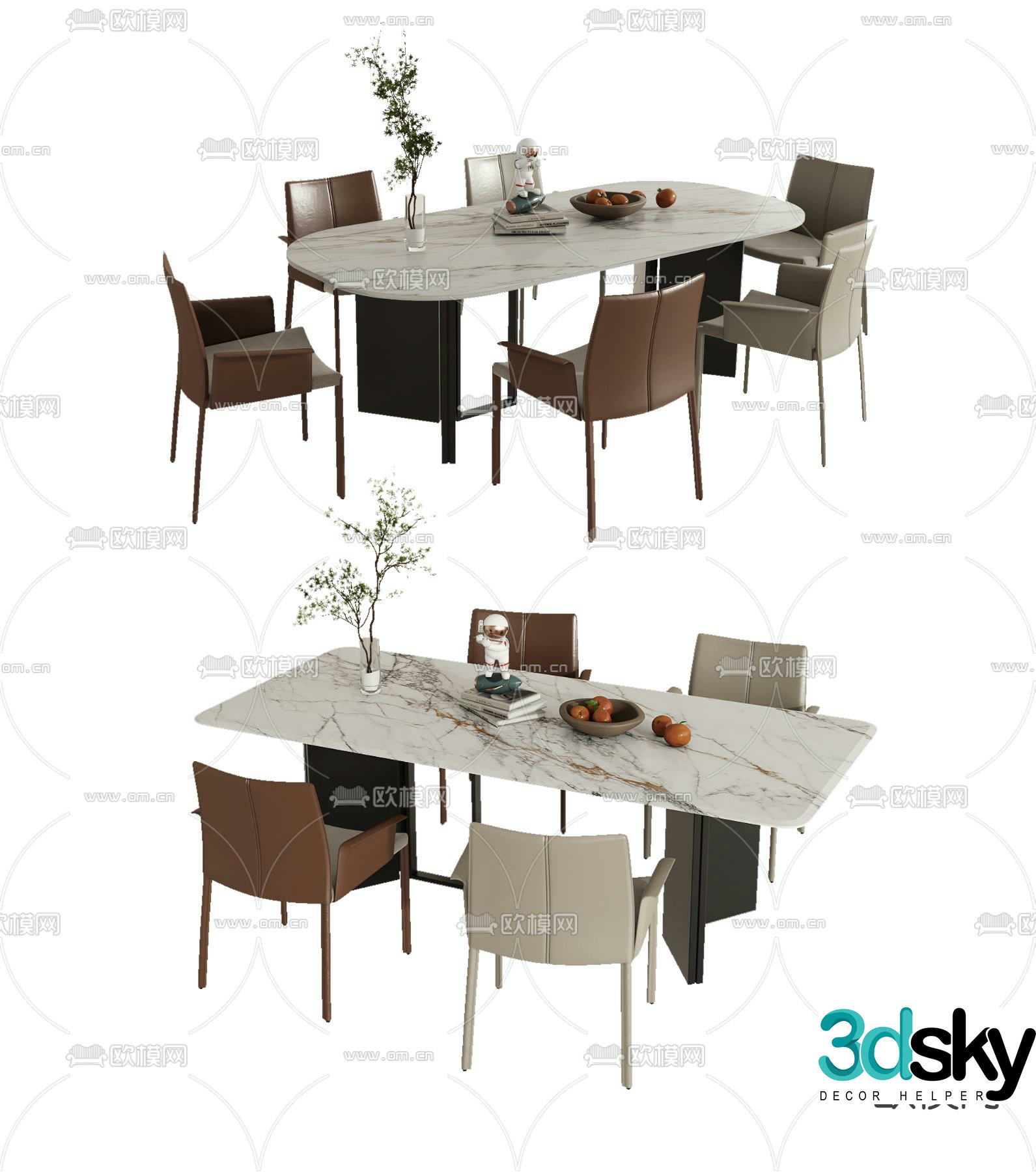 Marble dining table and chairs 3d model
