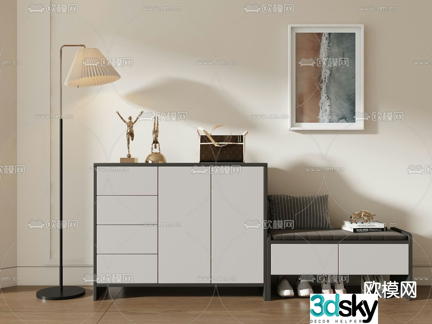 Shoe cabinet shoe changing stool low cabinet 3D model