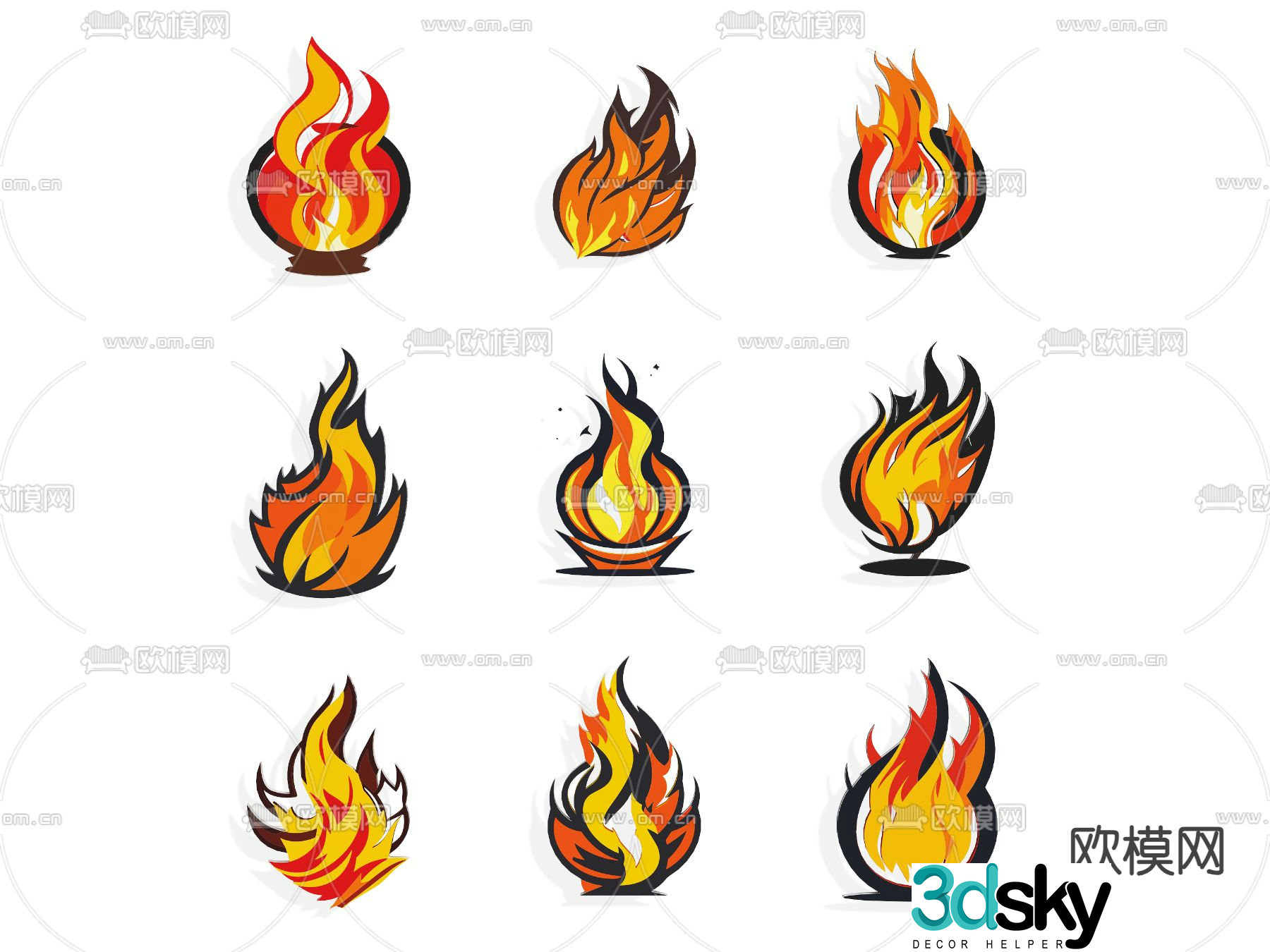 Fire pattern graphics flame icon flame logo wall stickers wall decoration 3d model