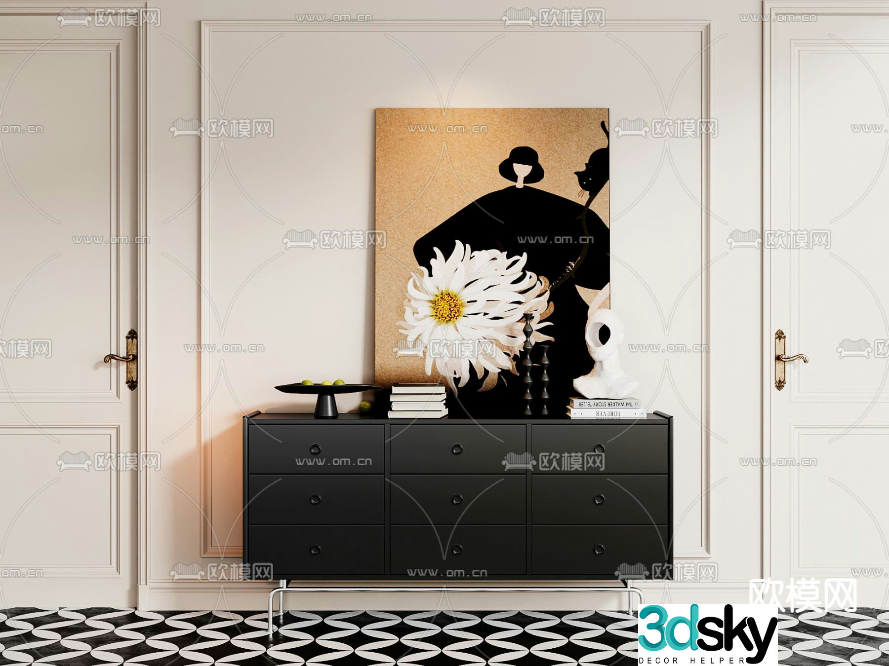 Medieval style chest of drawers side view cabinet side cabinet 3D model