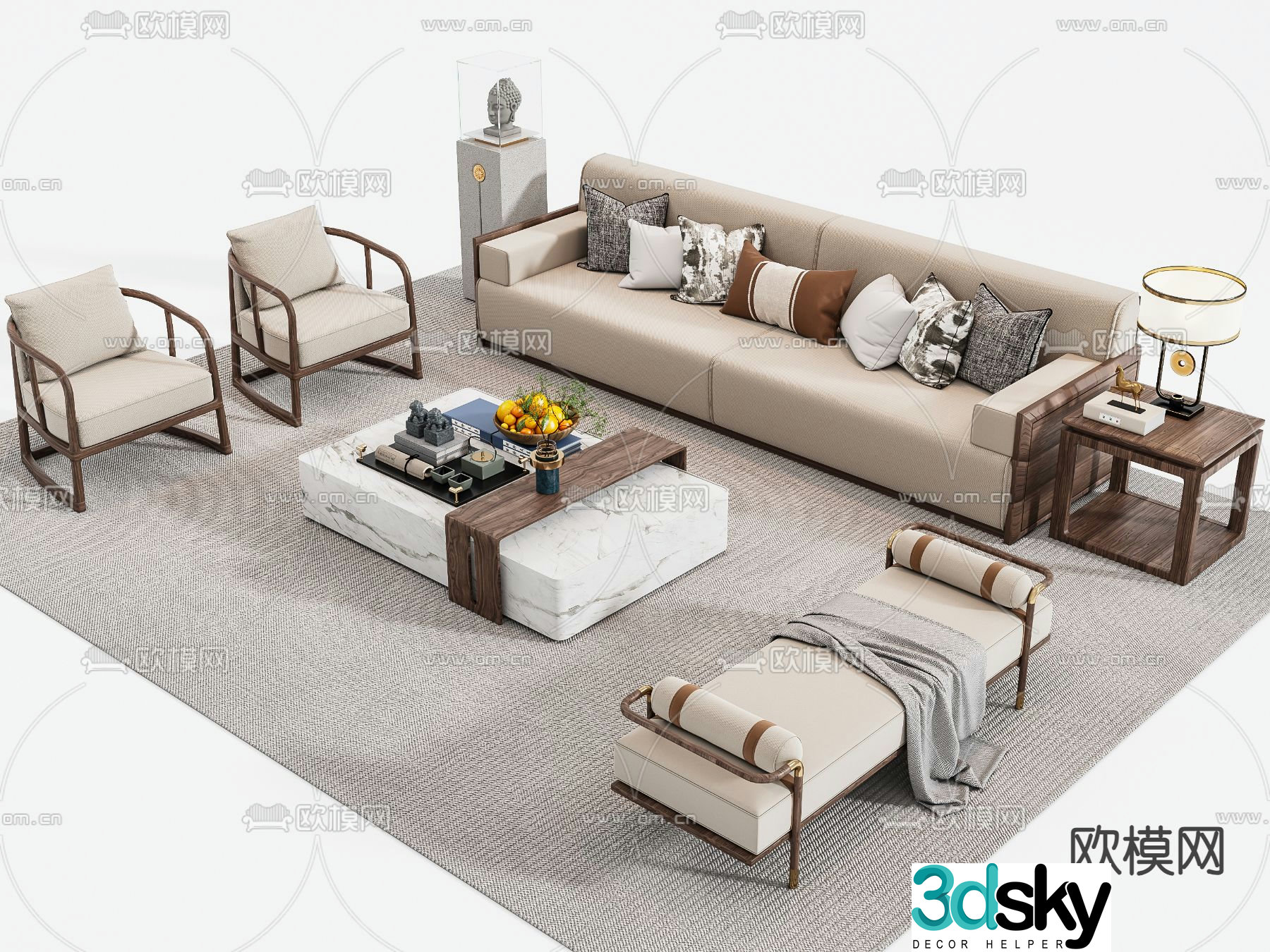 New Chinese style sofa modular sofa 3d model