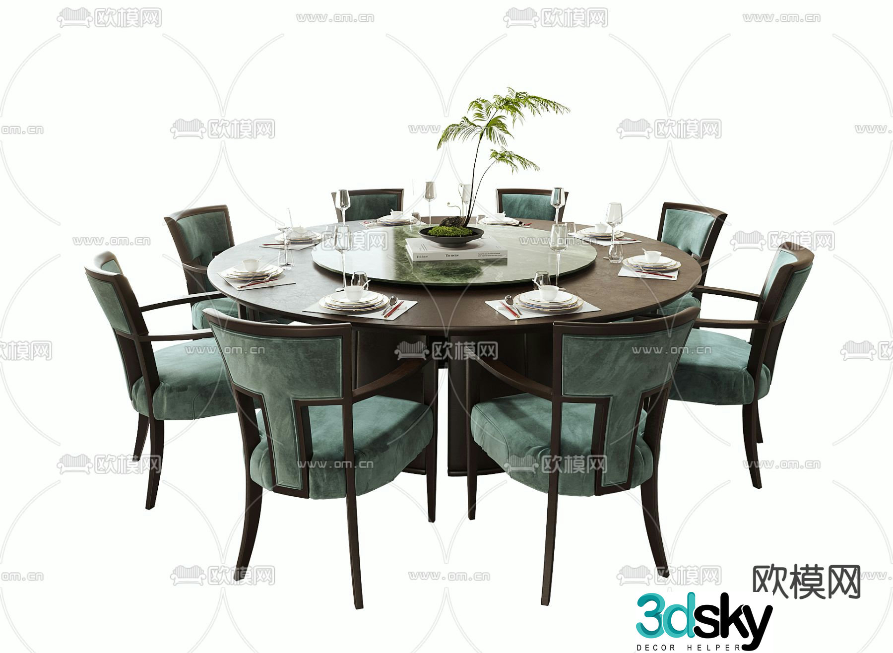 New Chinese style dining table and chairs round dining table 3d model